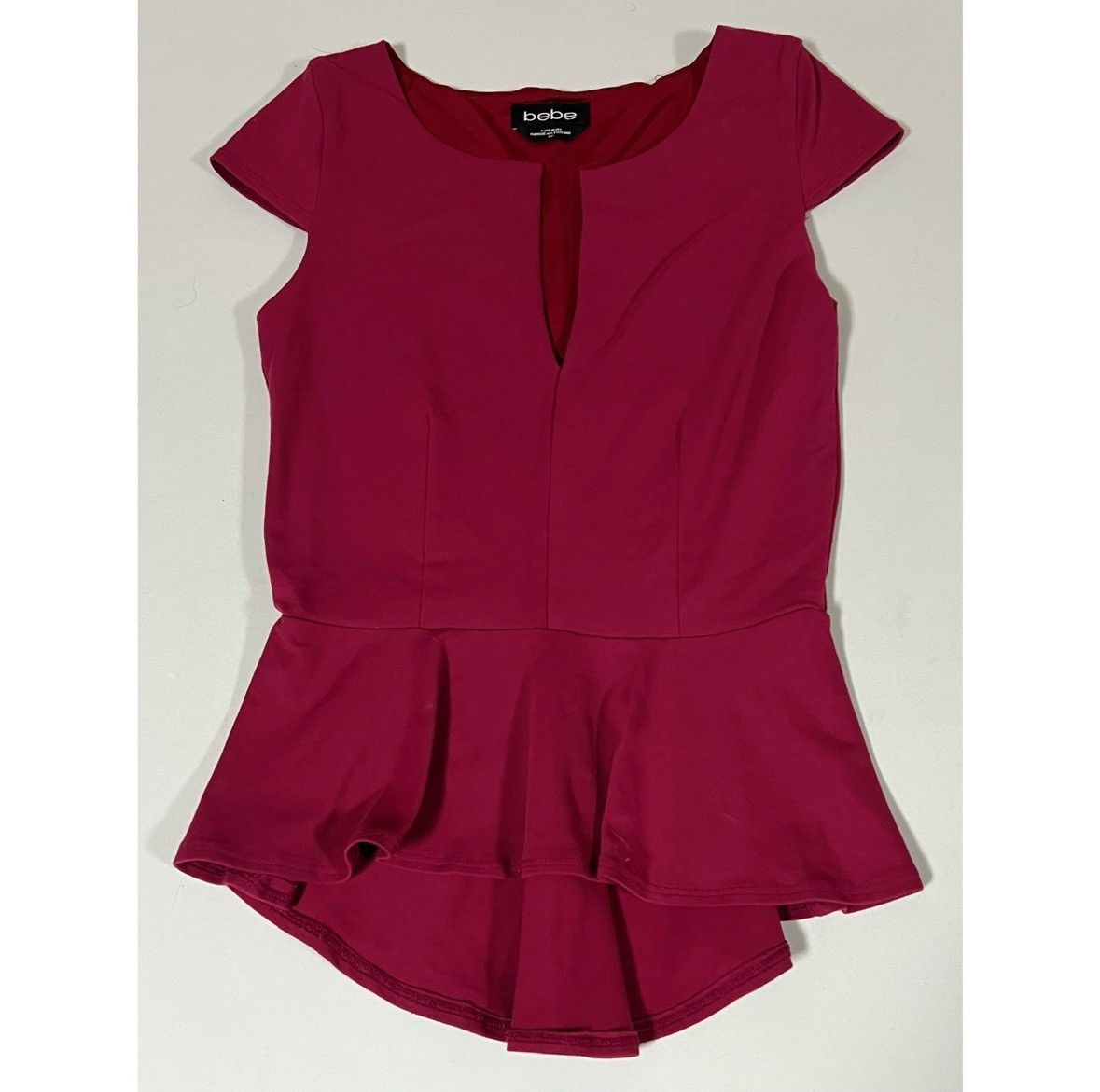 Bebe Bebe Red Burgundy V-Neck Peplum Shirt Top Blouse Size S/M ♥️ Size S / US 4 / IT 40 - 1 Thumbnail
