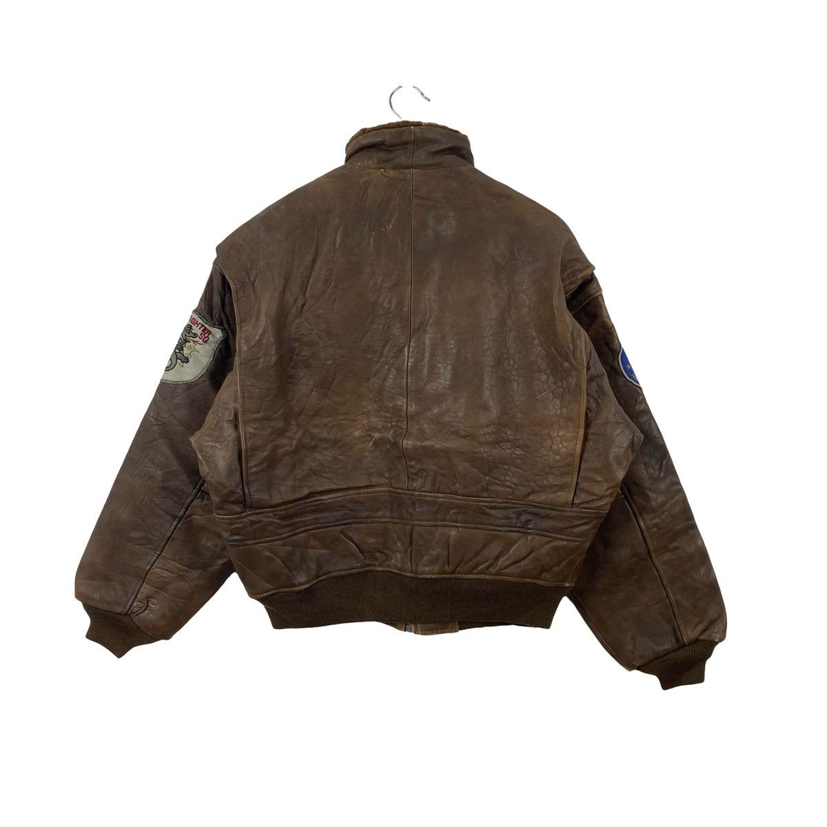 Vintage Vintage DISTRESSED Leather Bomber Jacket Military Patch Size US L / EU 52-54 / 3 - 9 Thumbnail