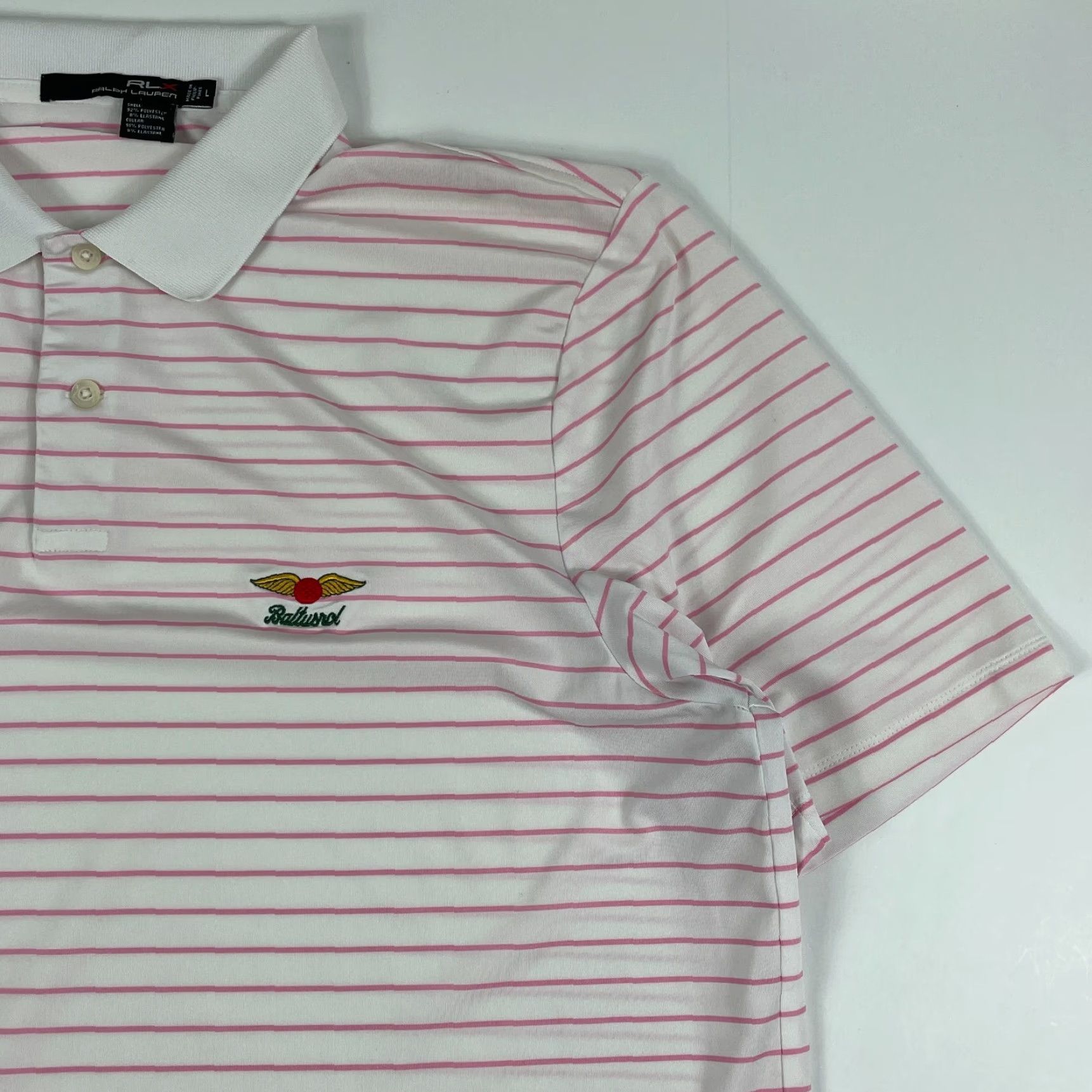 RLX Ralph Lauren VINTAGE RLX Ralph Lauren Polo Shirt Mens Large White Pink Short Sleeve Golfing Stretch Size US L / EU 52-54 / 3 - 3 Thumbnail