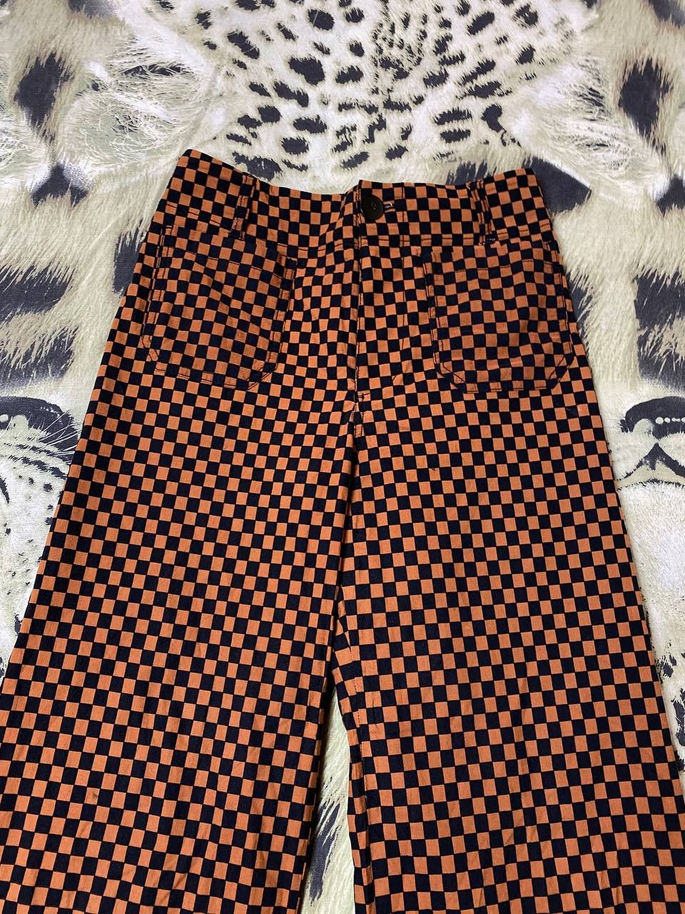 Japanese Brand Anthropologie Maeve Orange/Black Check Flared Baggy Pants Size US 26 / EU 42 - 6 Thumbnail