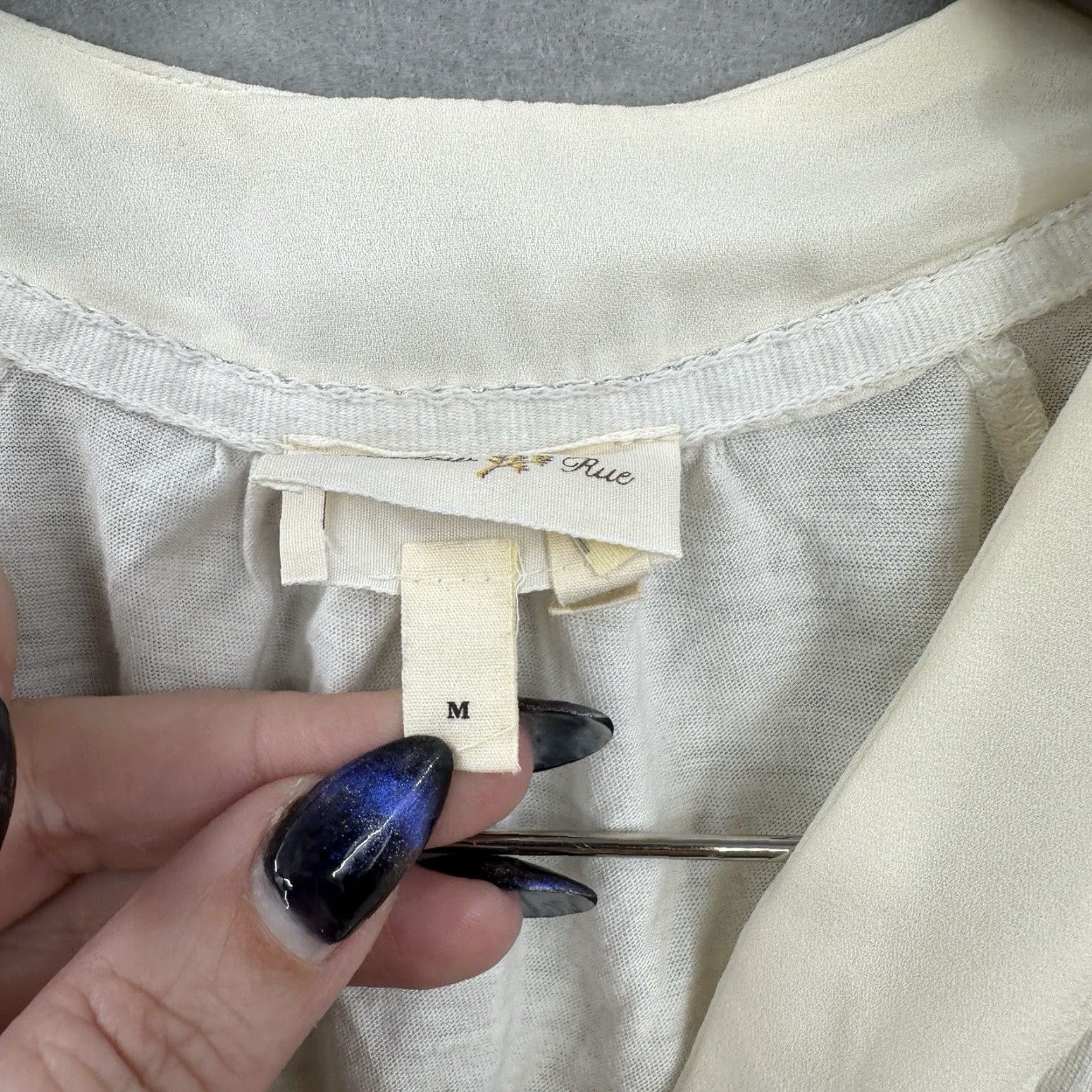 Vintage Meadow Rue Blouse Women M Ivory Floral Jersey Bow Neck Round Neck Casual Sleeve Basic Bohemian 90s? Size M / US 6-8 / IT 42-44 - 6 Thumbnail