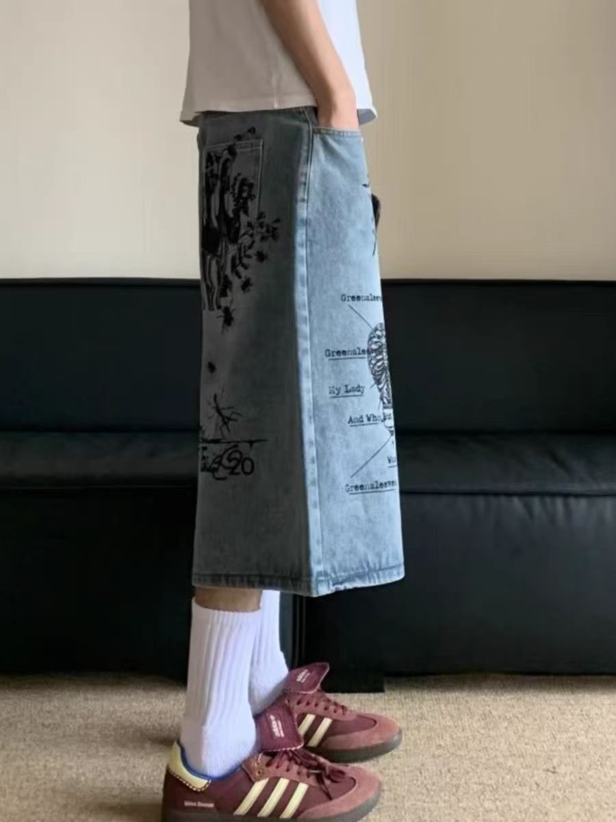 Japanese Brand × Vintage Street Graffiti Hip Hop Skater Loose Fit Denim Shorts Size US 34 / EU 50 - 3 Thumbnail