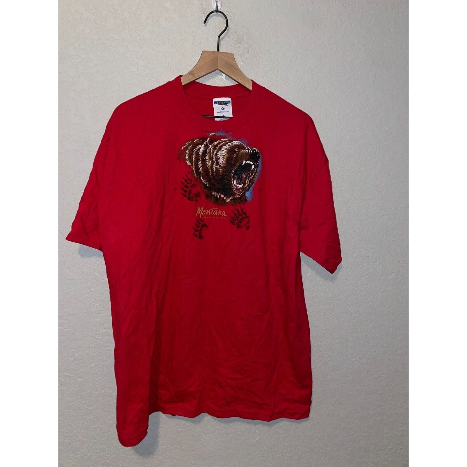 Jerzees Vintage Montana Bear Shirt The Last Best Place Tee Red 90s L Size US L / EU 52-54 / 3 - 1 Thumbnail