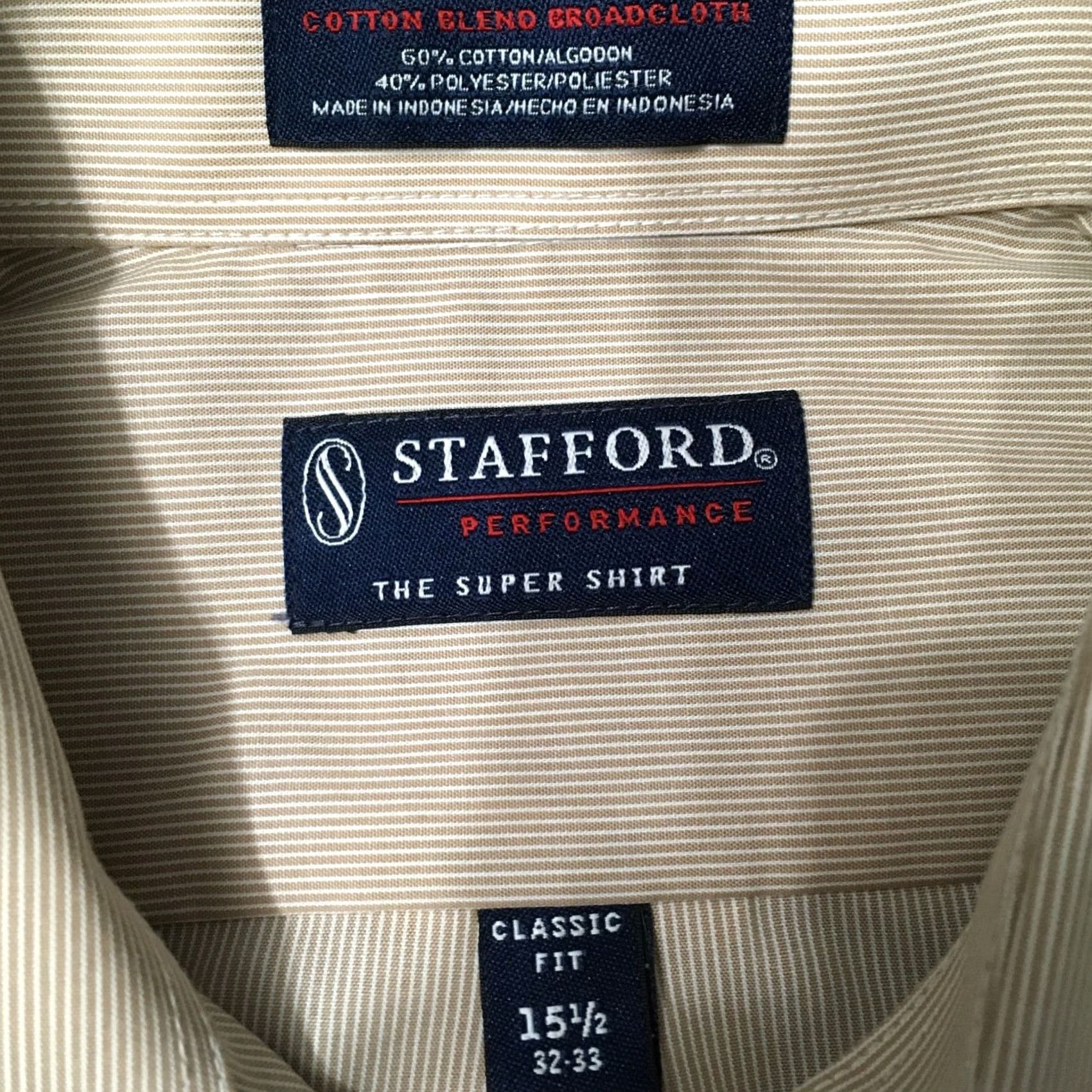 Stafford Stafford performance Shirt Mens 15.5 33 Beige Wrinkle Free Button Excellent Size US L / EU 52-54 / 3 - 2 Thumbnail