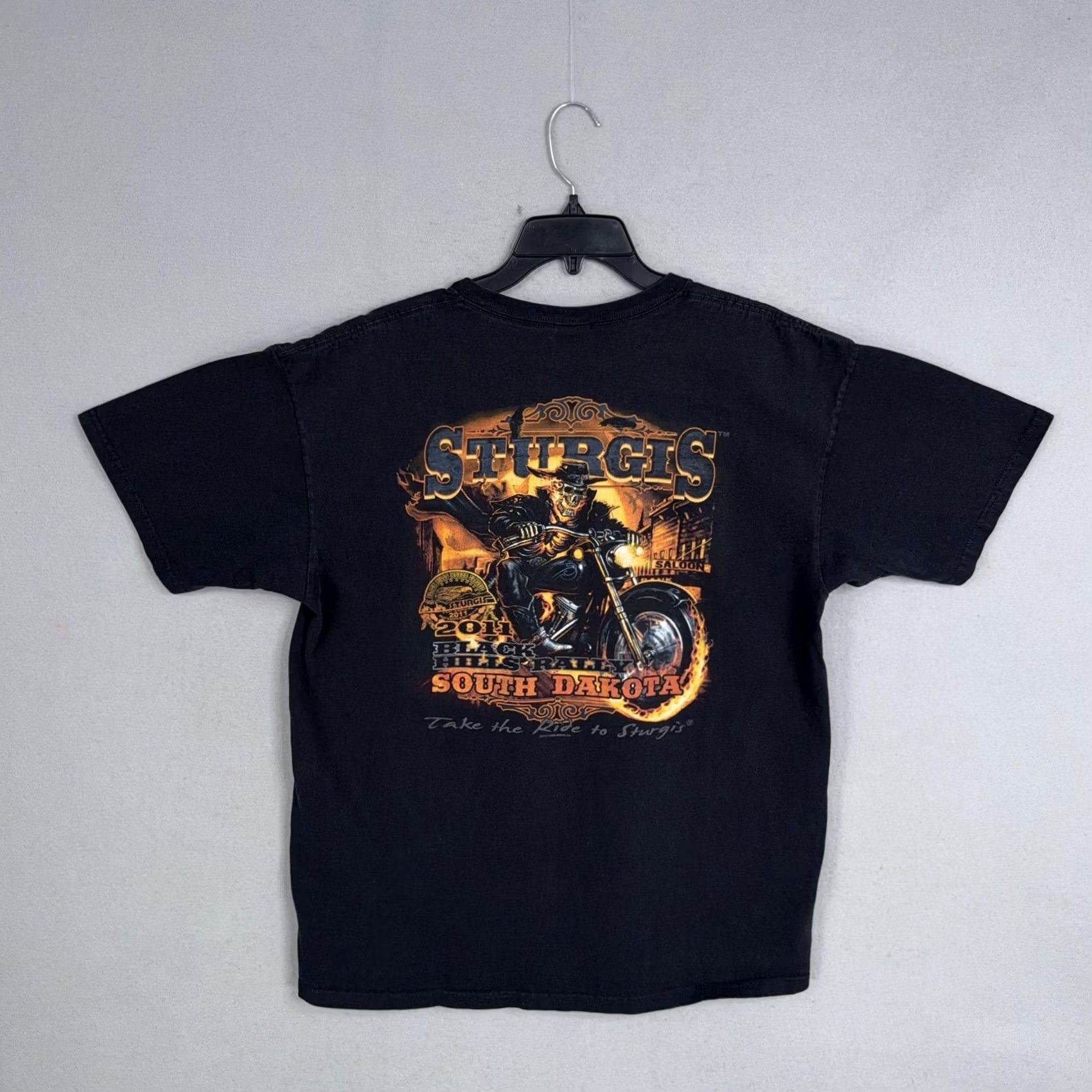 Vintage Hot Leathers Shirt Mens XL Black Sturgis 2011 Black Hills Rally Skull Biker Tee Size US XL / EU 56 / 4 - 5 Thumbnail
