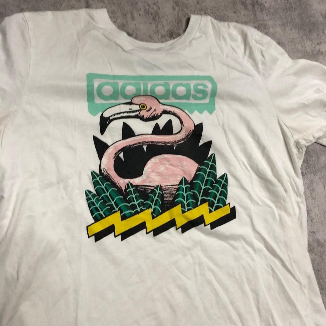 Adidas Adidas white cotton t-shirt with pink flamingo design Size M / US 6-8 / IT 42-44 - 2 Thumbnail