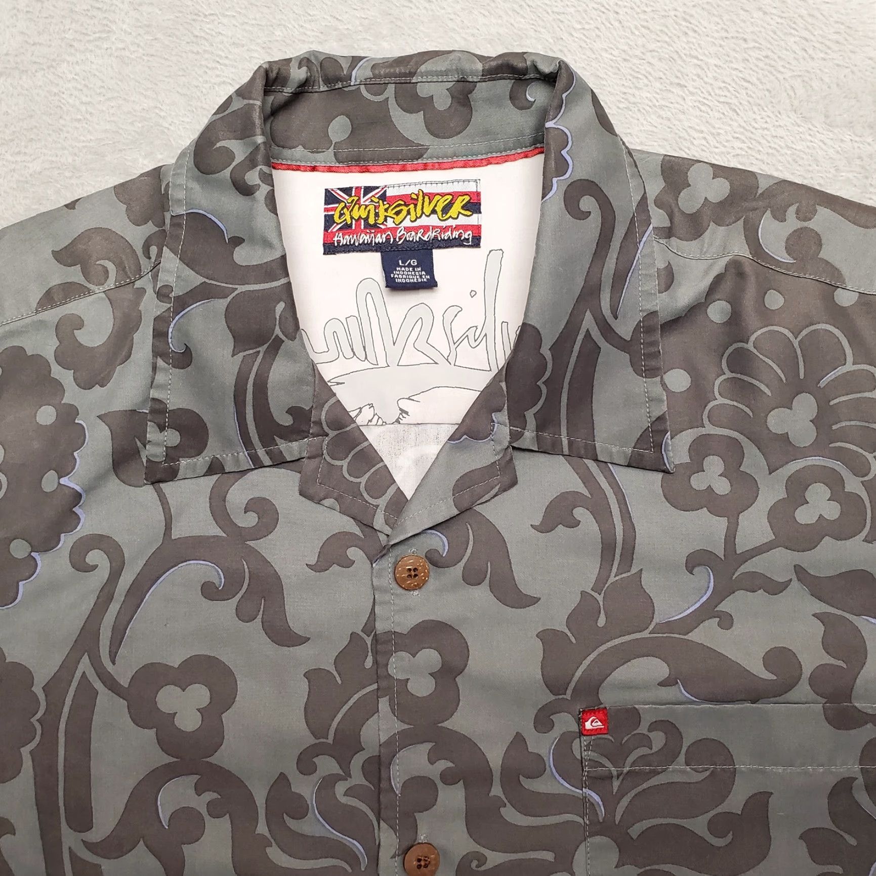 Quiksilver VINTAGE Quiksilver Shirt Mens Large Gray Floral Hawaiian Board Riding Surf Core Casual Size US L / EU 52-54 / 3 - 2 Thumbnail