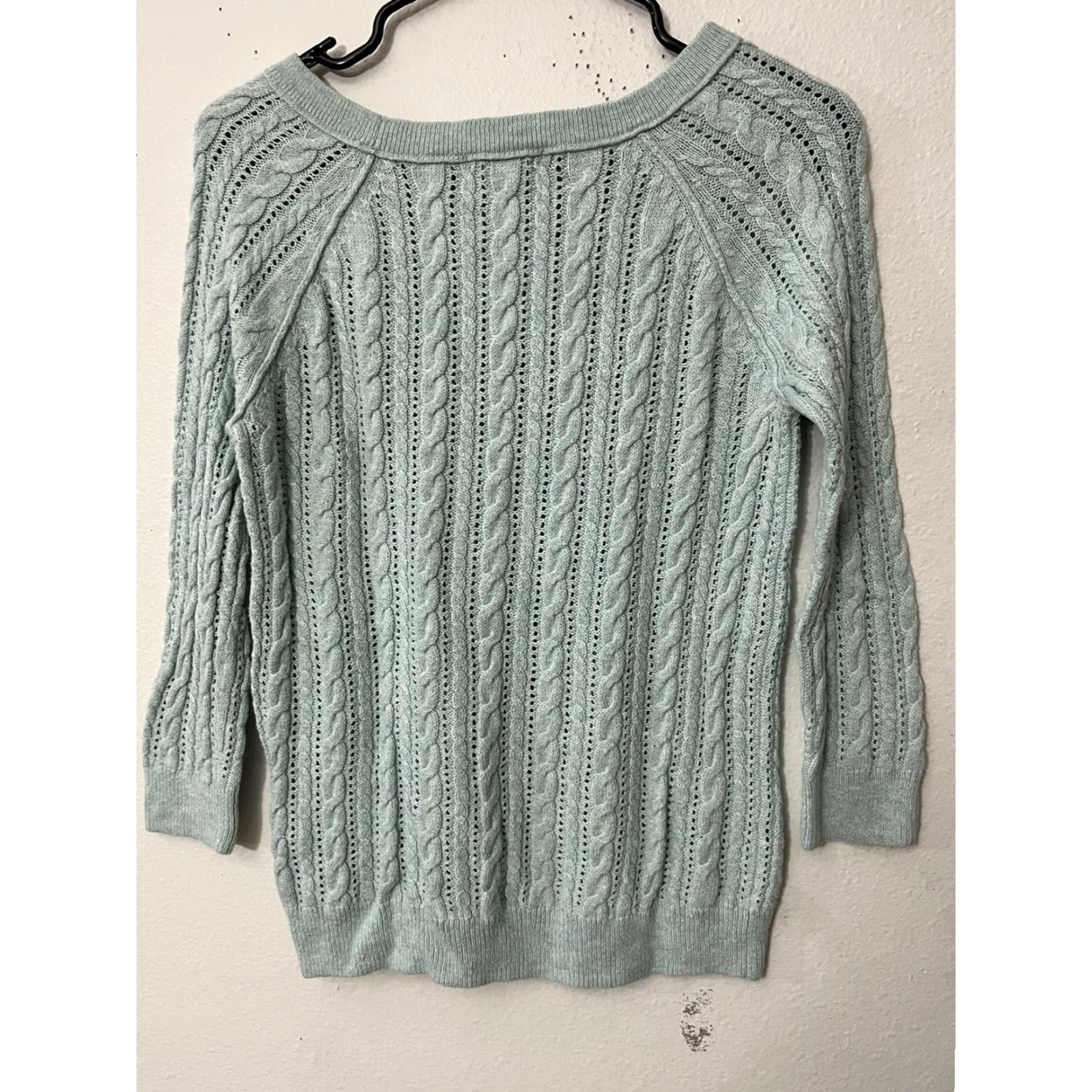 American Eagle Outfitters American Eagle Outfitters Sweater Shirt Women Small Aqua Blue Knit Pullover Long Sleeve Cable-Knit 90s Classic Casual Size S / US 4 / IT 40 - 3 Thumbnail