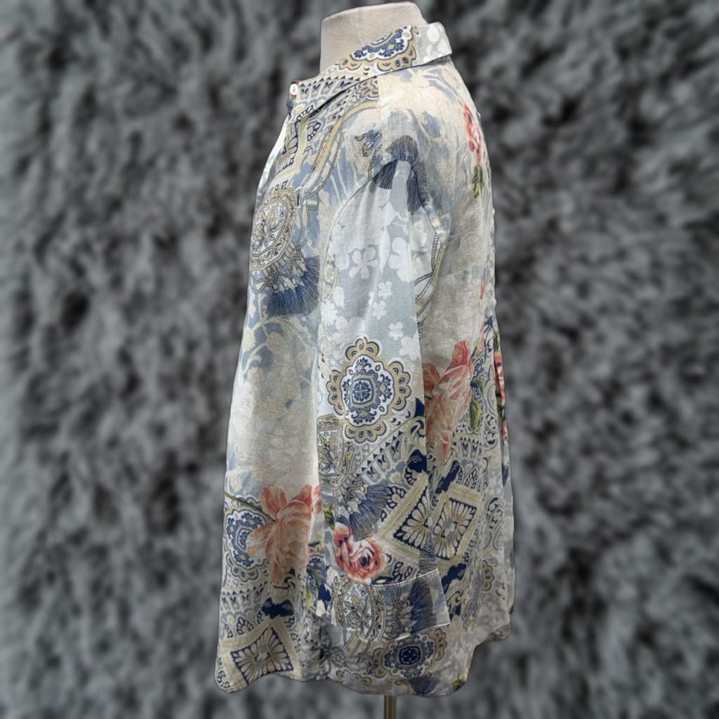 Vintage Chicos No Iron Linen Tunic Shirt Women’s XL Blue Floral Paisley Button Up Shirt Size XL / US 12-14 / IT 48-50 - 1 Thumbnail