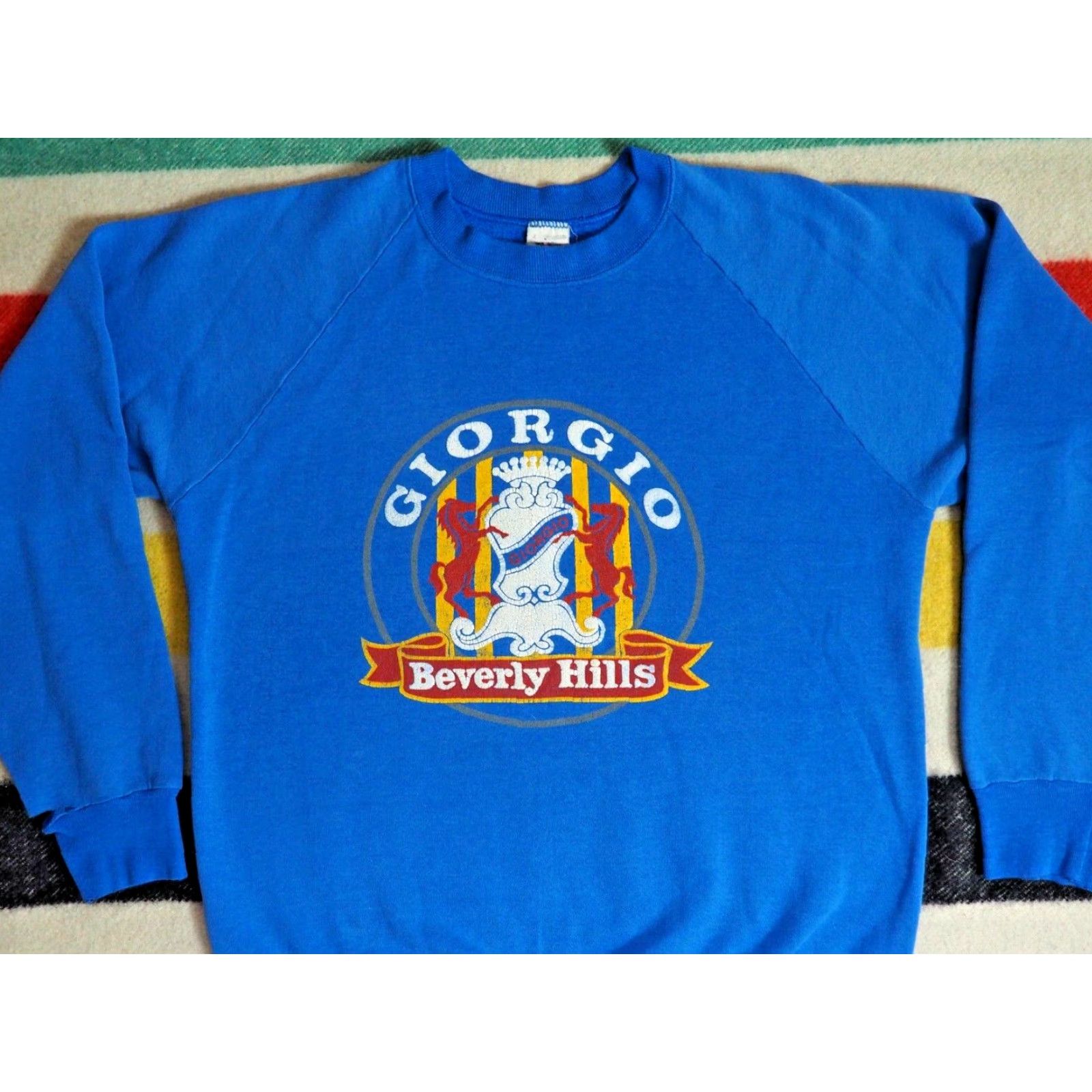 Fruit Of The Loom VINTAGE Fruit of the Loom Pullover Sweatshirt M Blue 90s Cash? Logo? 80s 90s GIORGIO Beverly Hills Fade USA Size US M / EU 48-50 / 2 - 3 Thumbnail