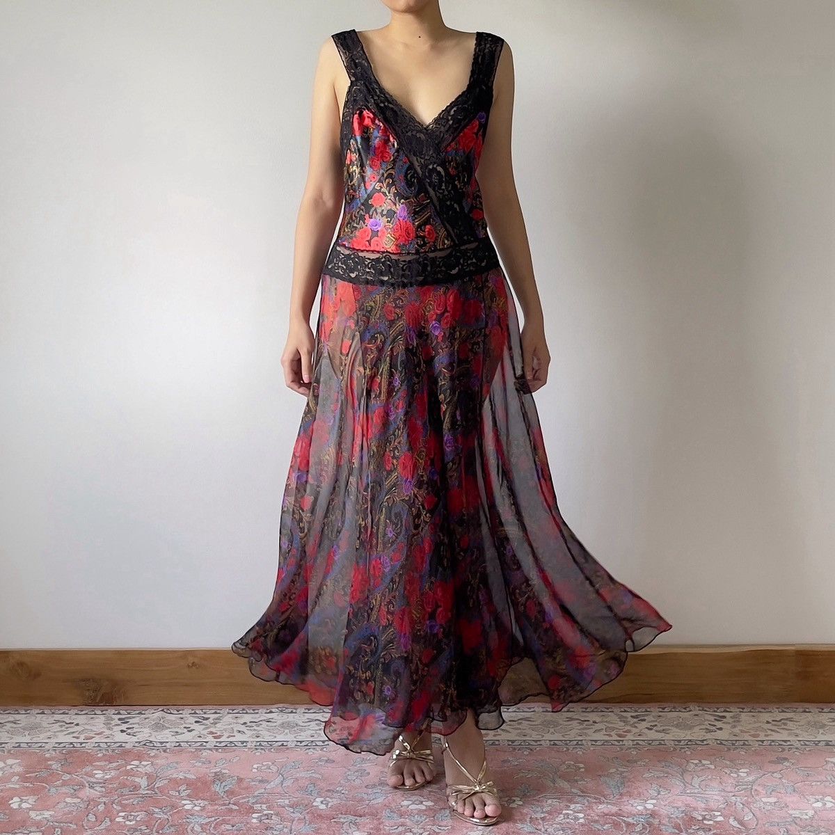 Victoria's Secret Victoria’s Secret 1990s Floral Chiffon Maxi Slip Dress (M–L) Size L / US 10 / IT 46 - 10 Thumbnail