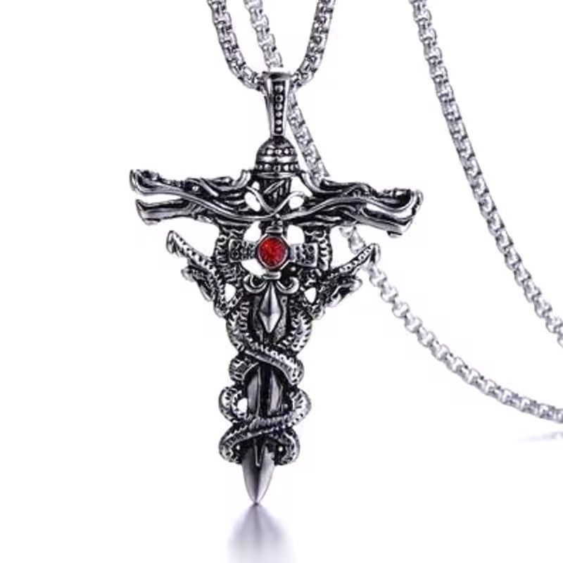 Jewelry Double Dragon Sword Necklace Size ONE SIZE - 6 Thumbnail