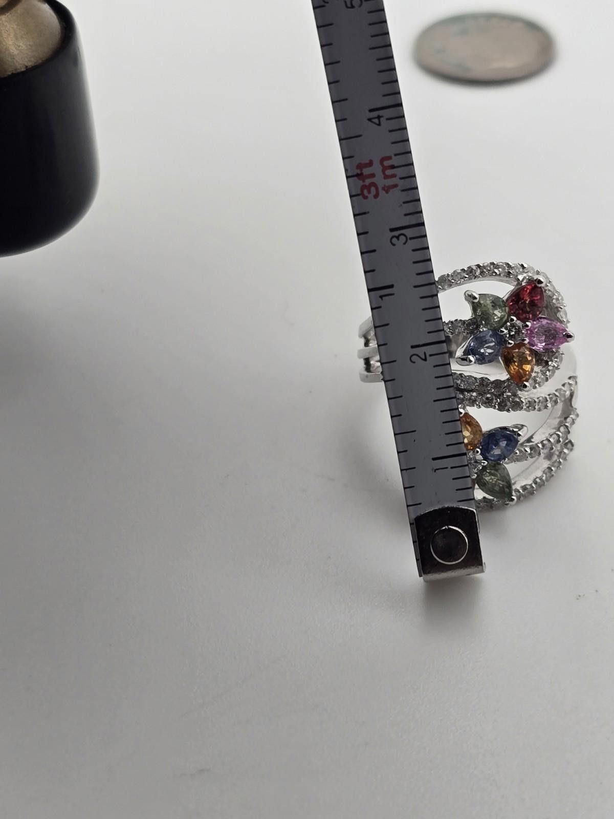 The Unbranded Brand 18k White Gold Floral Ring Rainbow Sapphire Diamond 1.8 ctw Size ONE SIZE - 7 Thumbnail
