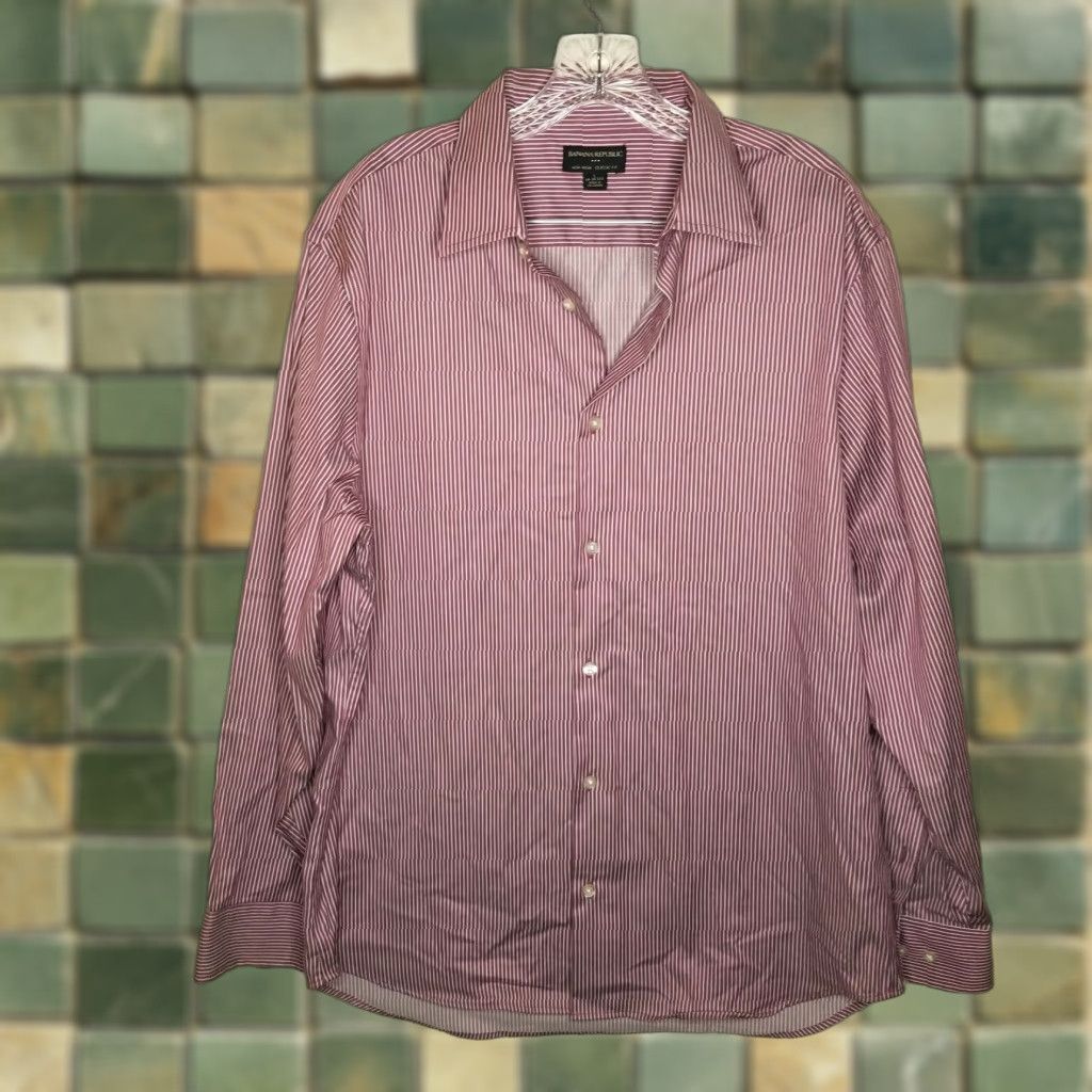 Banana Republic Banana Republic Shirt Mens Long Sleeve Button-Up Striped Purple Pink White Size L Size US L / EU 52-54 / 3 - 1 Thumbnail
