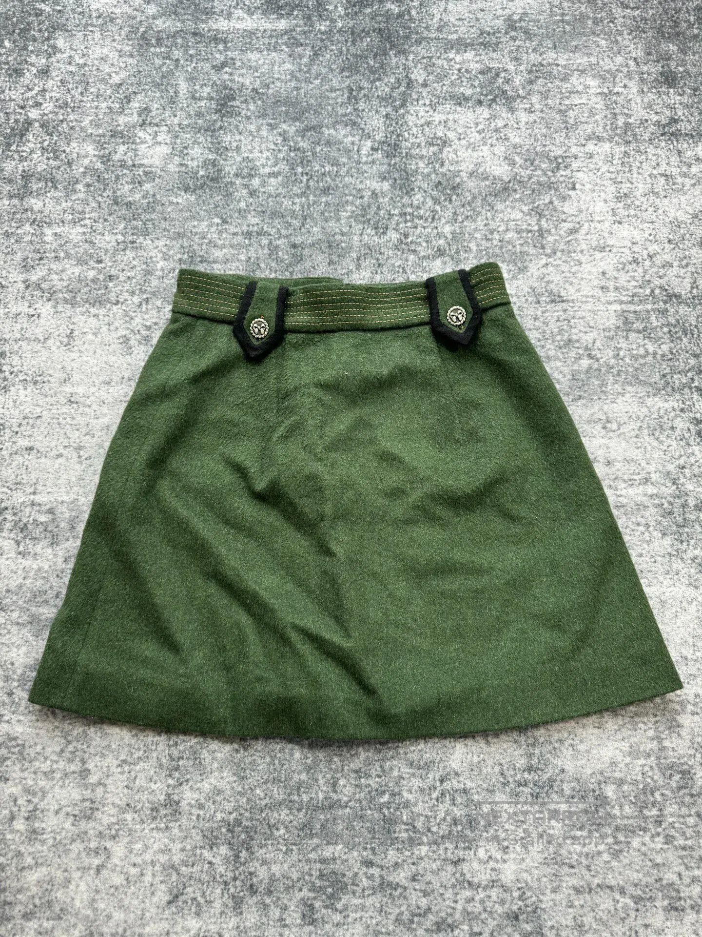 Miu Miu Miu Miu Dark Green Bow Button Wool Skirt| Size 39" - 2 Thumbnail