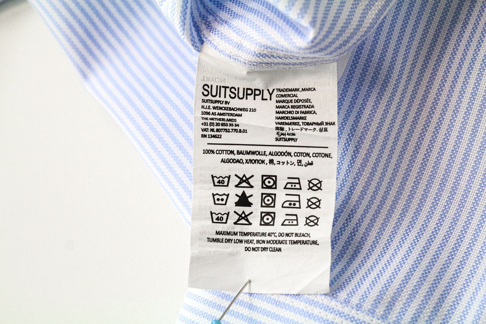Suitsupply 37/14 1/2 Extra Slim Blue Cotton Stripe Shirt 79235 Size 36R - 6 Thumbnail