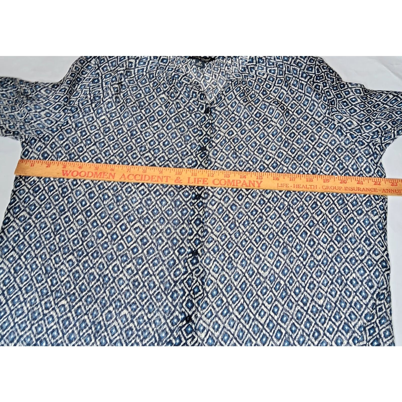 Lucky Brand Lucky Brand Blouse Shirt Button Up Womens M Blue Geometric Diamond Sheer Polyester Long Sleeve Casual office wear Size M / US 6-8 / IT 42-44 - 4 Thumbnail