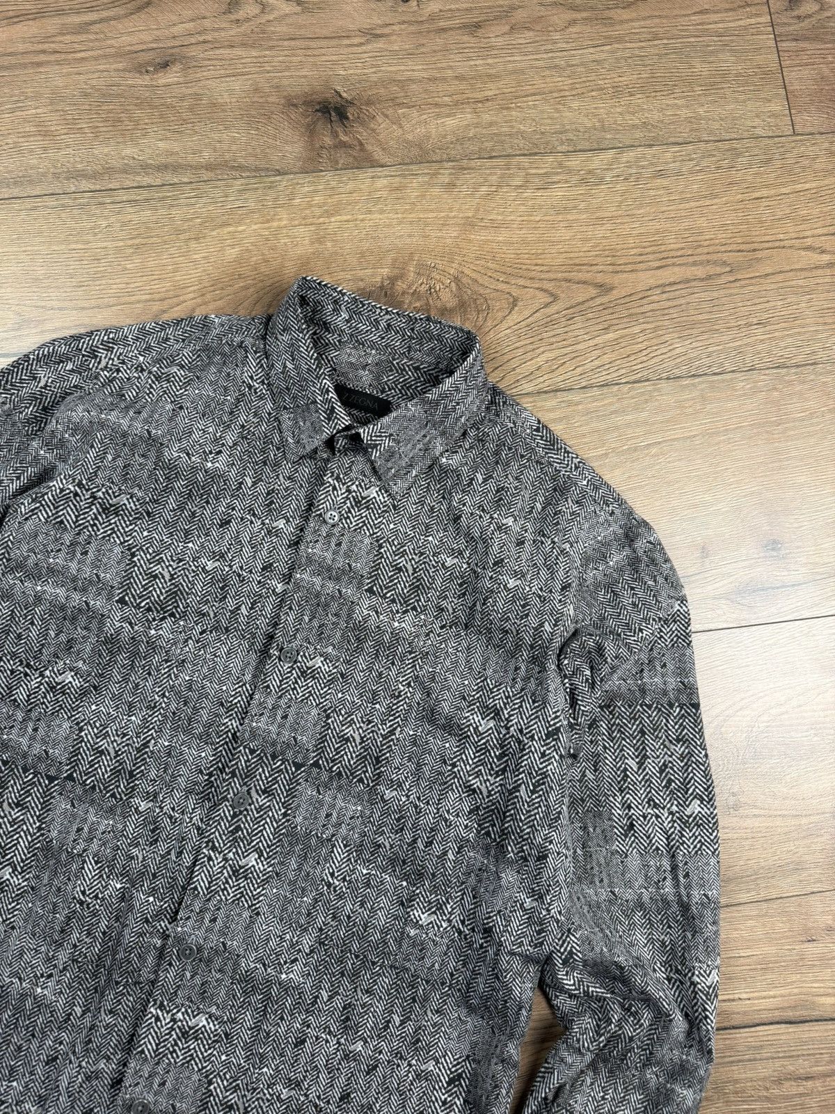 Z Zegna Z Zegna Men Herringbone Pattern Shirt Grey Size 39 Size US M / EU 48-50 / 2 - 2 Thumbnail