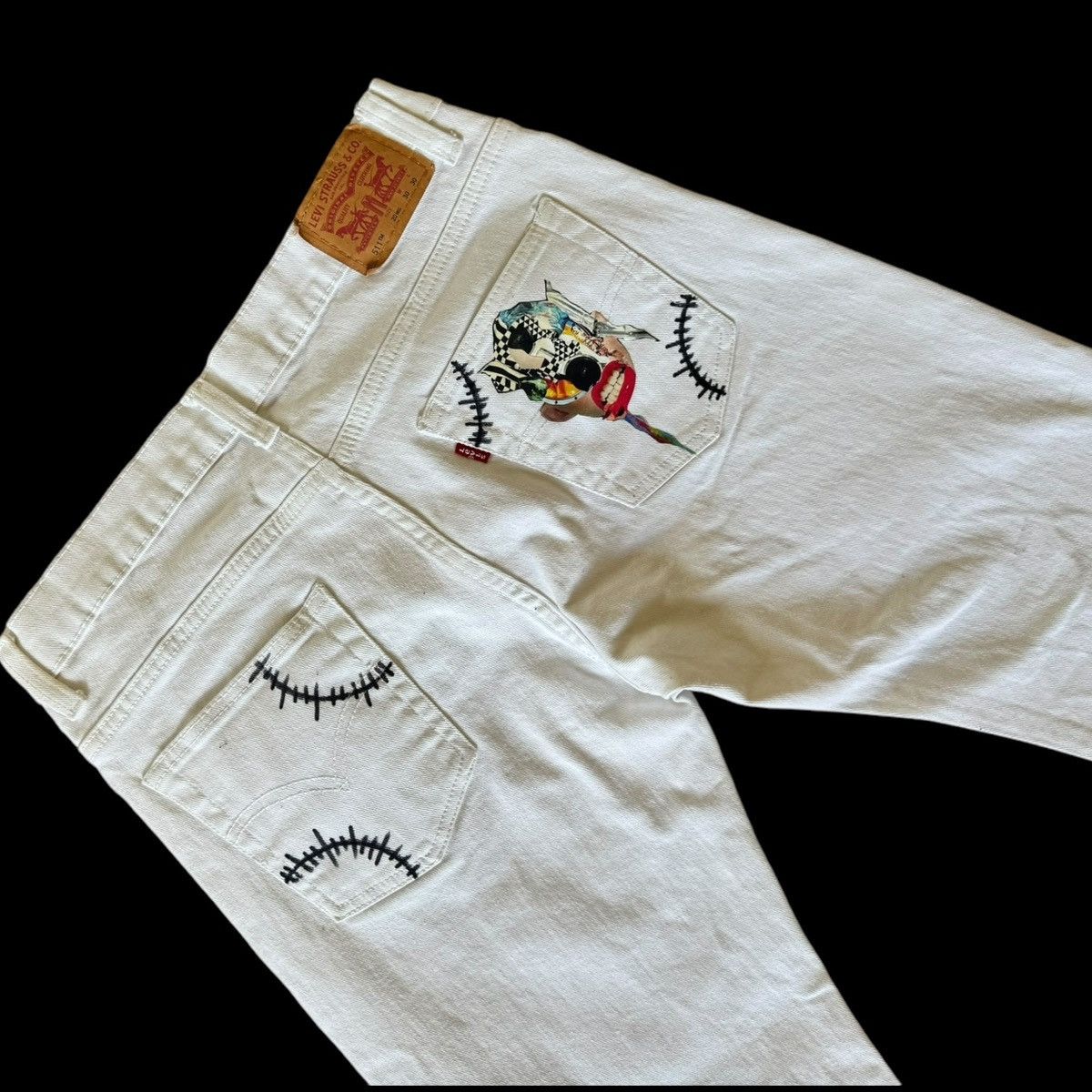 Levi's Unisex Up-cycled reworked one of a kind Levi’s white jeans. Size US 30 / EU 46 - 11 Thumbnail
