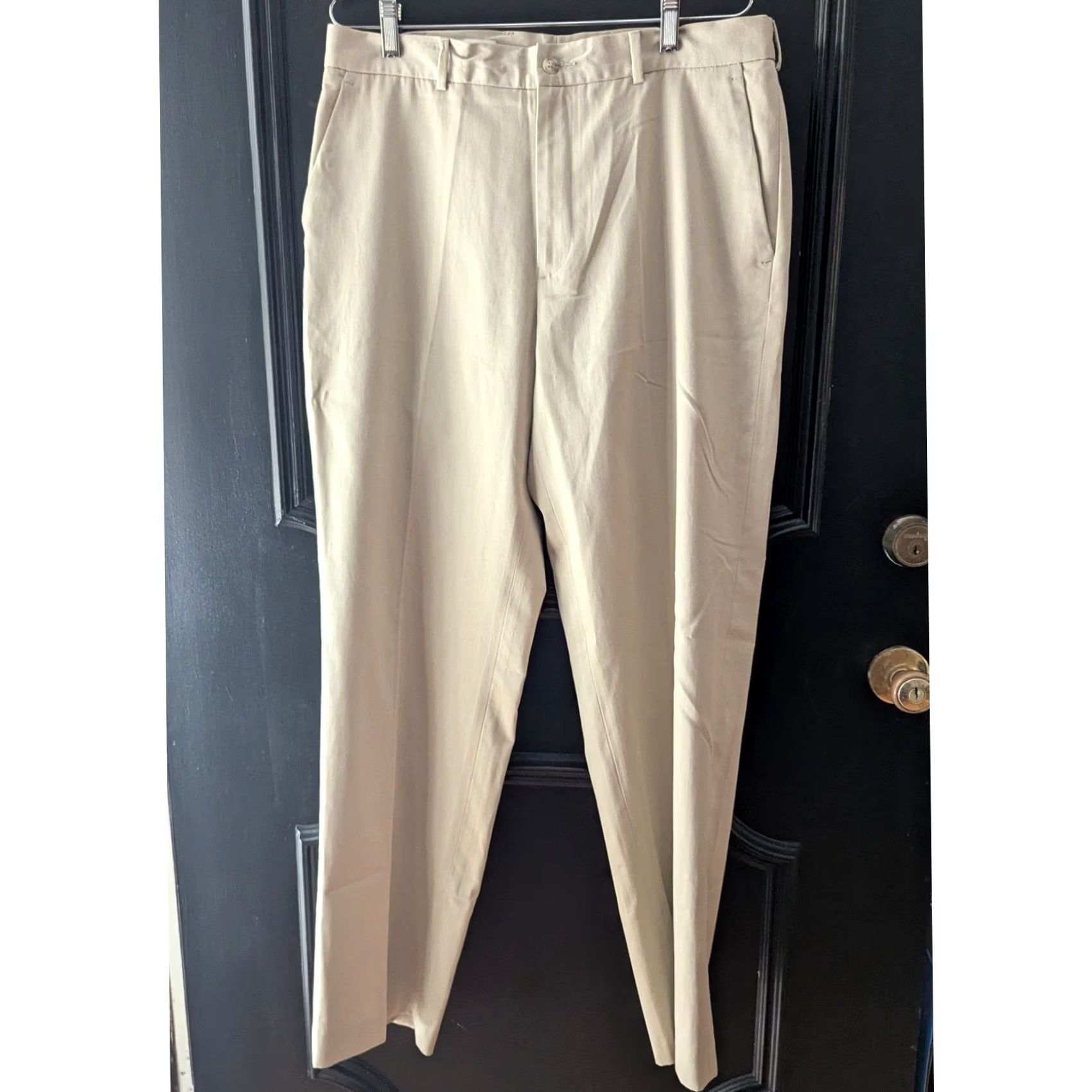 Perry Ellis Perry Ellis Mens Khaki Tan Cotton Lyocell Flat Front Chino Pants Trousers 34x32 Size US 34 / EU 50 - 2 Thumbnail
