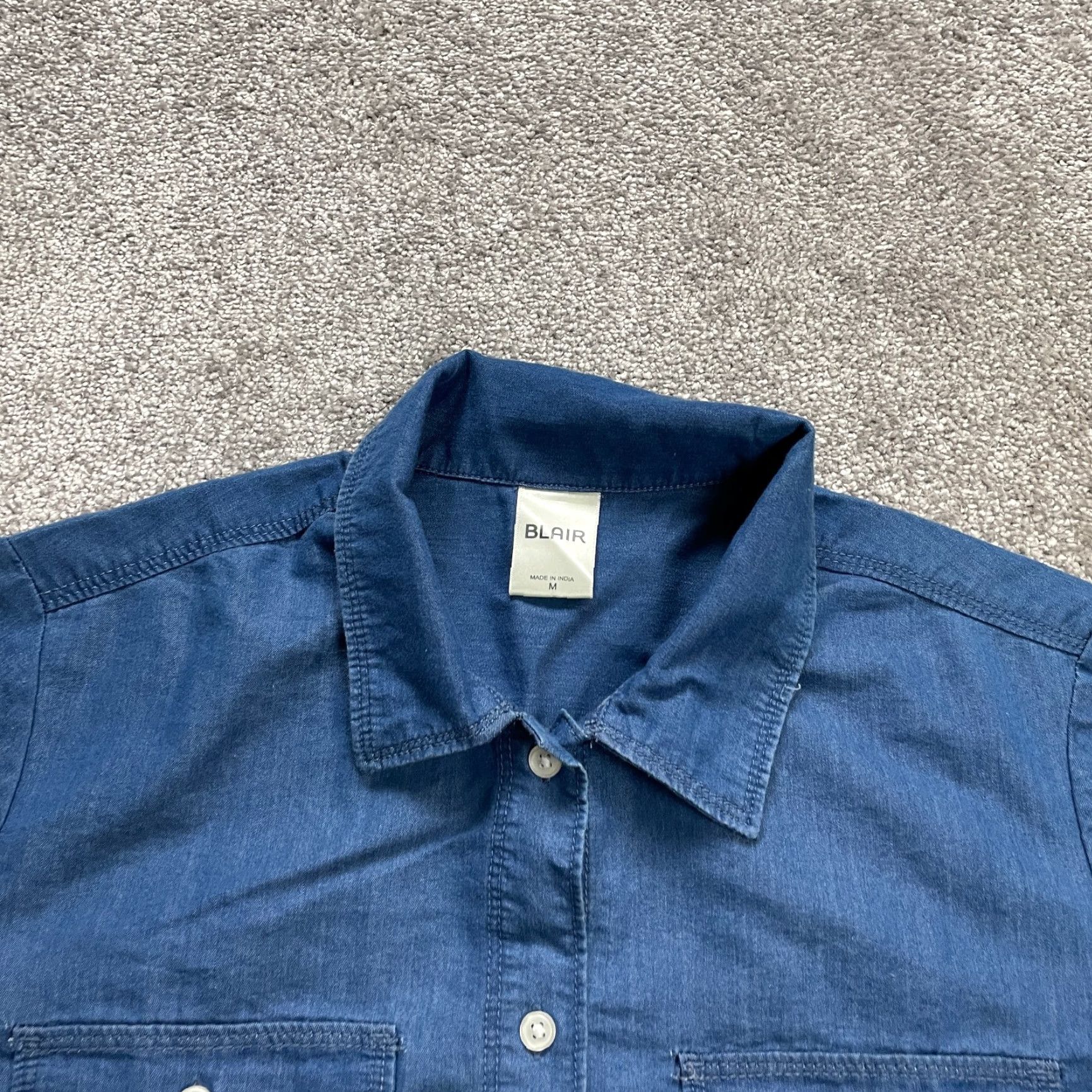 Blair Blair Shirt Women Medium Blue Denim Button Up Pocket Collared Chambray Casual Size M / US 6-8 / IT 42-44 - 3 Thumbnail