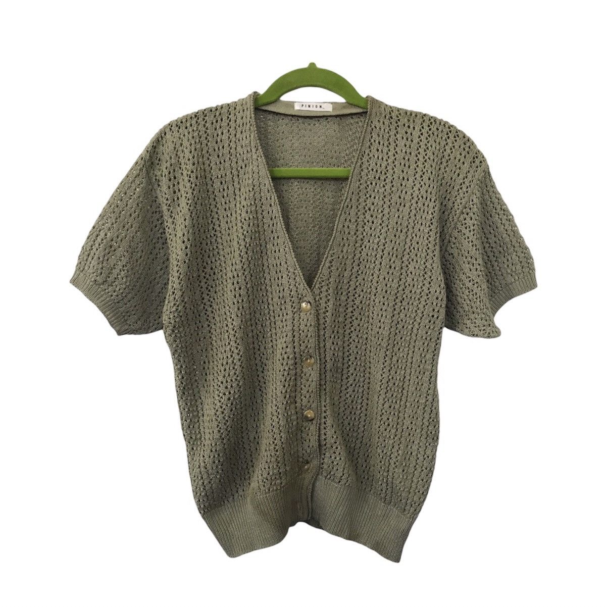 image of Coloured Cable Knit Sweater Pinion Vintage Cable Knit Short Sleeve Cardigan in Brown (Size Large)
