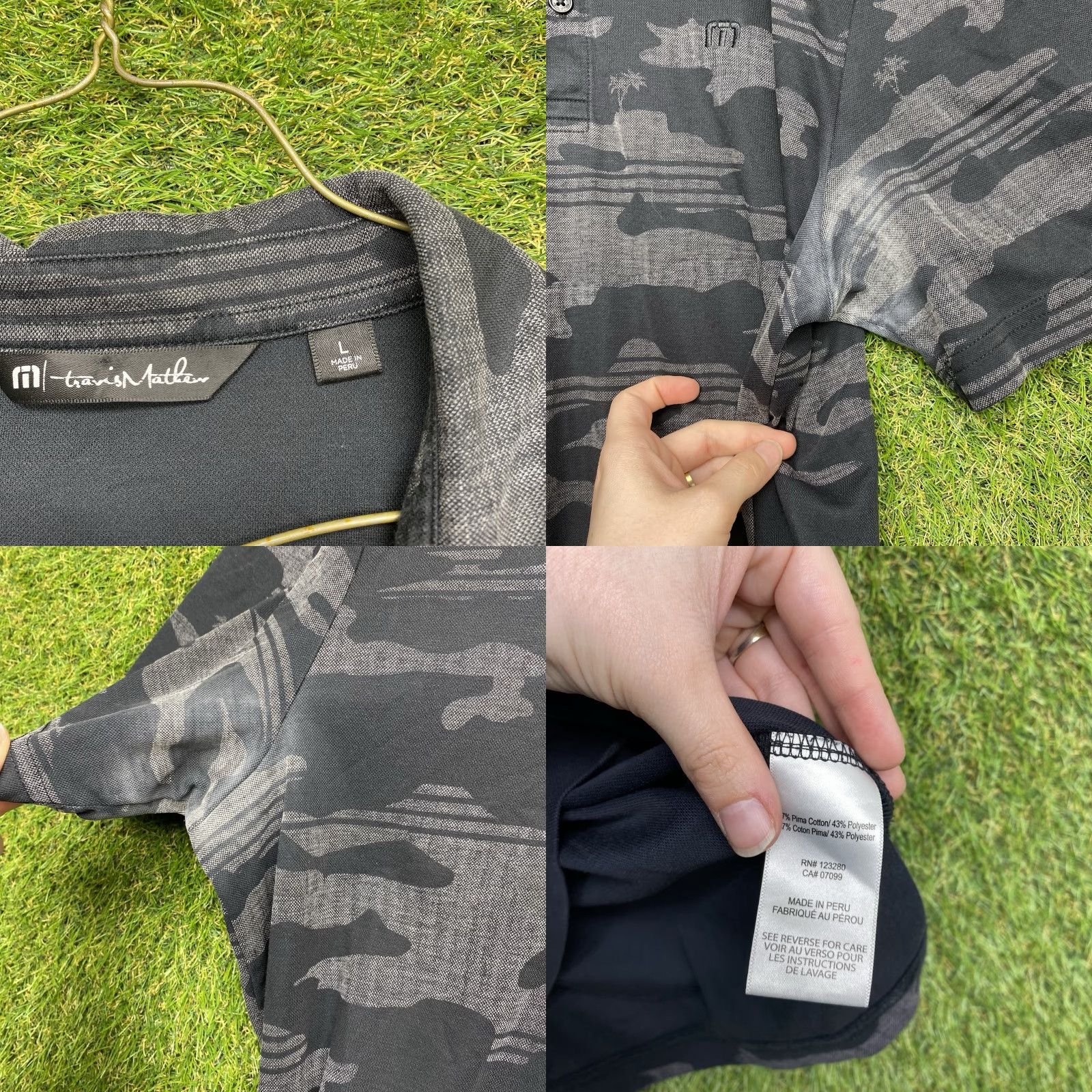 TravisMathew VINTAGE Travis Mathew Polo Shirt Mens Large Pima Cotton Blend Camouflage Palm Tree Golf Black Size US L / EU 52-54 / 3 - 8 Thumbnail