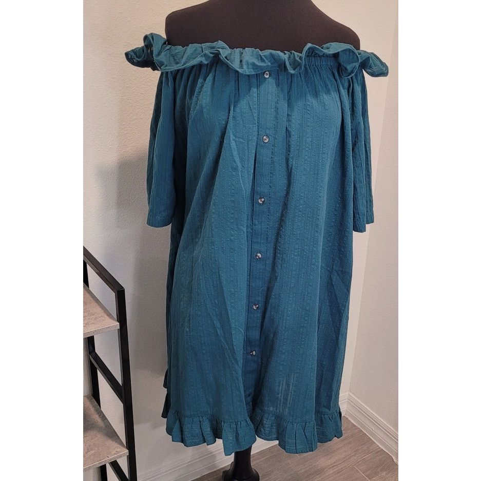 Anthropologie Ruffle Off-Shoulder Gauze Midi Dress XS Green