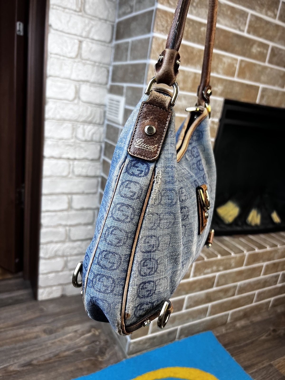 Gucci × Vintage Gucci Blue GG Denim Abbey D-Ring Shoulder Hobo Bag Size ONE SIZE - 8 Thumbnail