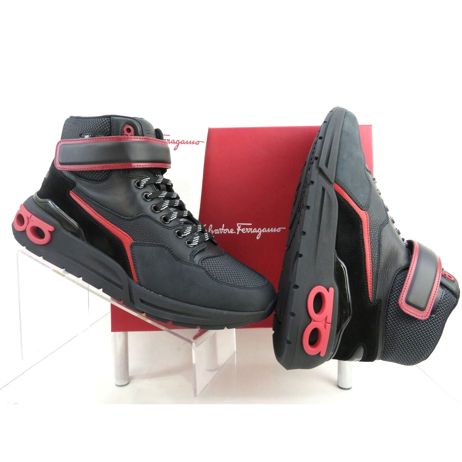 Salvatore Ferragamo COSMA HIGH BLACK LEATHER GANCINI MESH LACE SNEAKERS 10 M Size US 10 / EU 43 - 12 Thumbnail