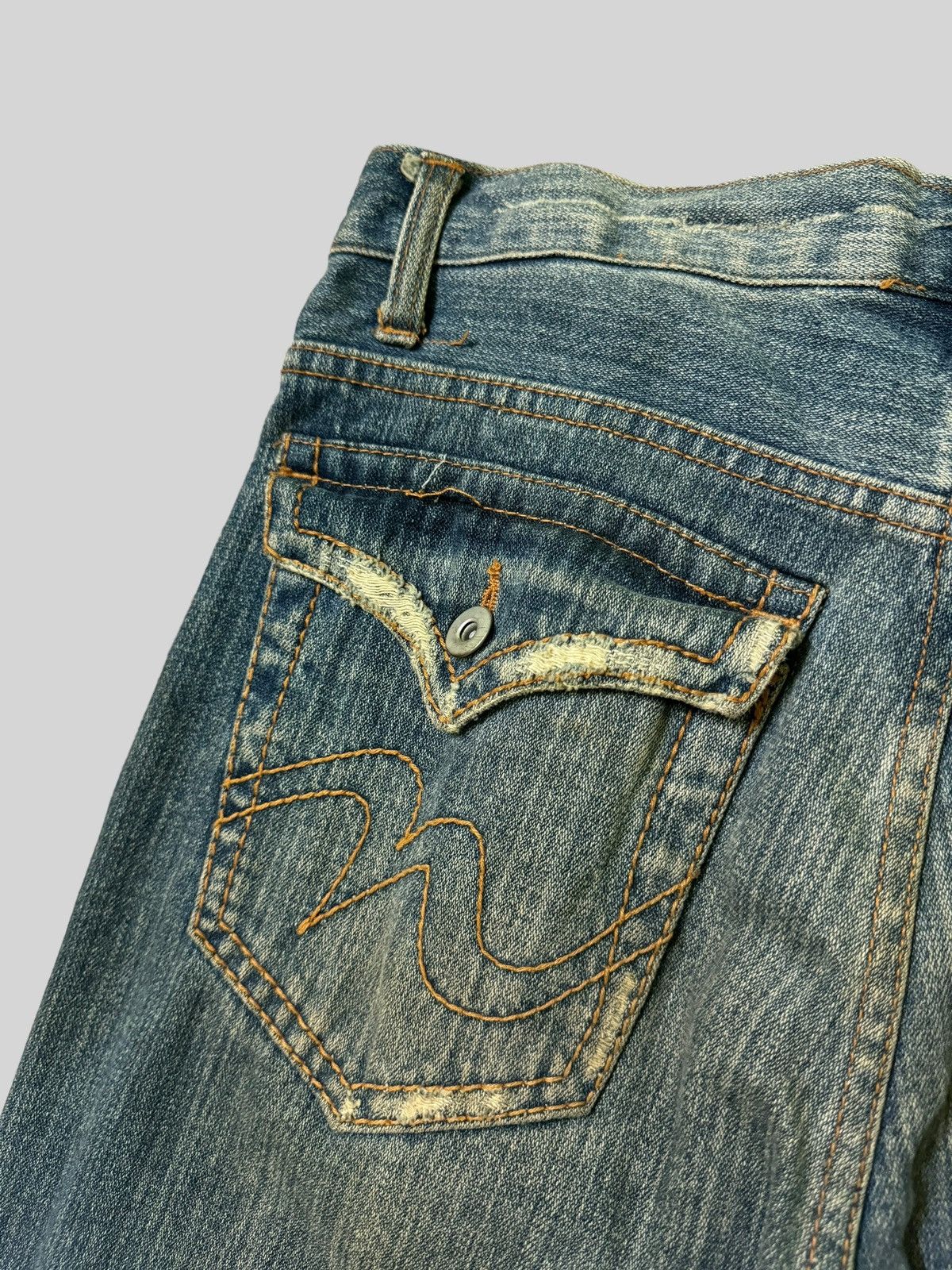 Japanese Brand Flared THRASHED NYLAUS CREW DESIGN WORK DISTRESSED DENIM Size US 30 / EU 46 - 15 Thumbnail