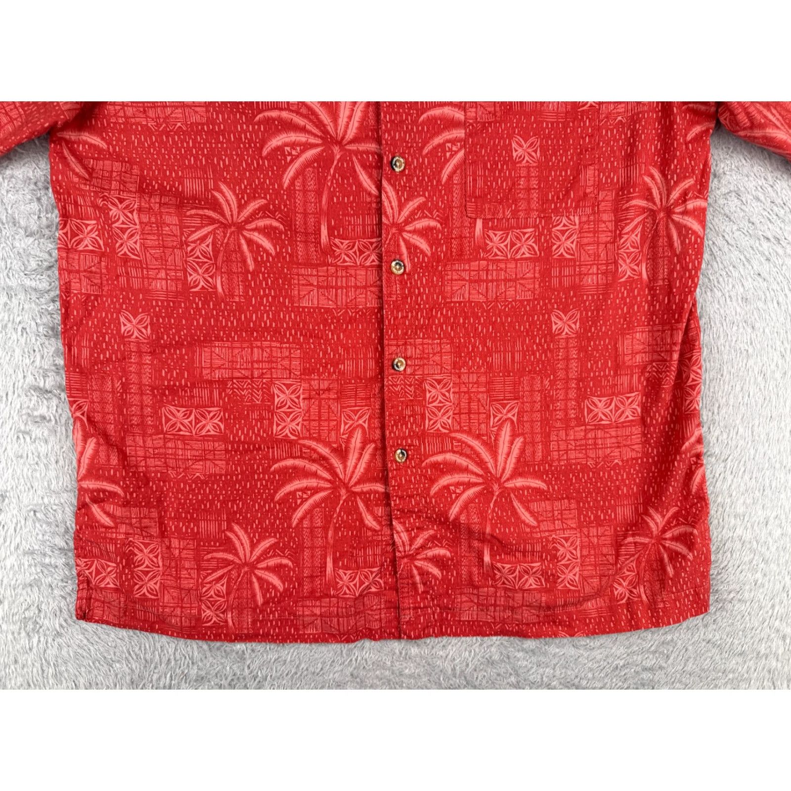 Vintage Casual Life Shirt Men L Red Floral Palm Leaf 100% Cotton Hawaiian Pocket Button-Up Short Sleeve 40 in Chest Regular All Seasons Pockets Size US L / EU 52-54 / 3 - 5 Thumbnail