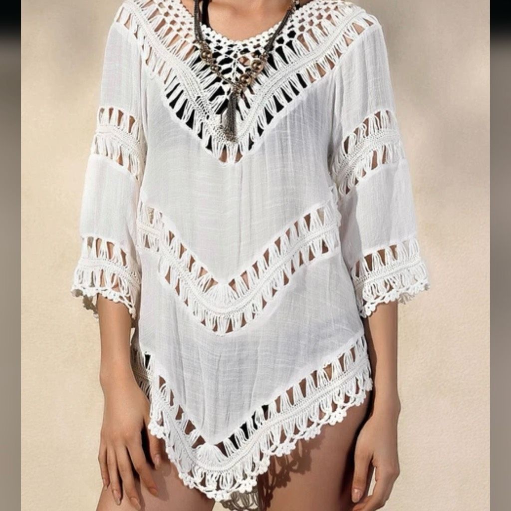 Other Active USA Boho Crochet Peasant Top Ibiza Festival Beach Cover Up, S/M Size S / US 4 / IT 40 - 10 Thumbnail