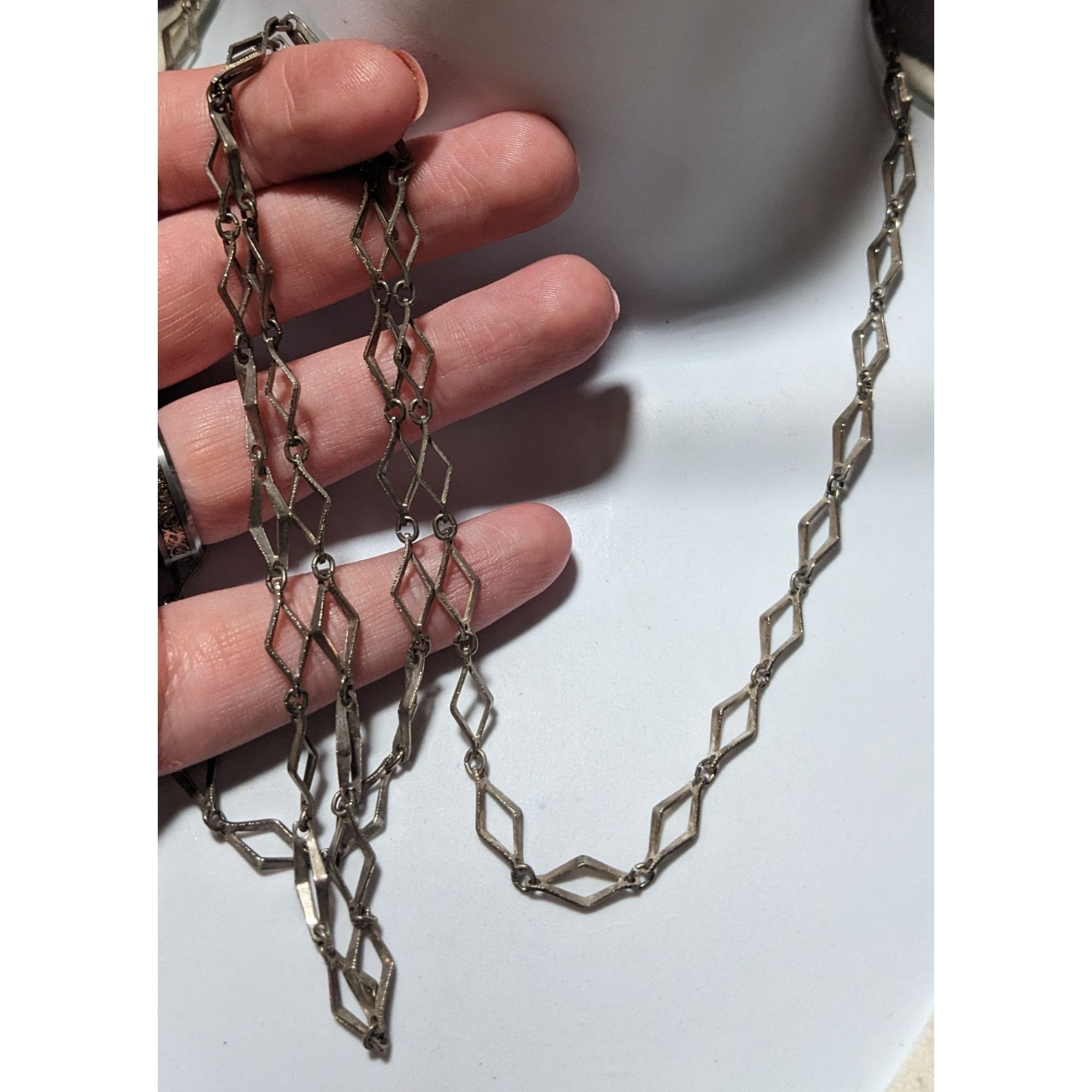 Other Vintage Silver Diamond Link Chain Necklace Size ONE SIZE - 6 Thumbnail