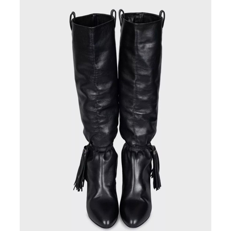 Celine Celine Black Leather Fringe Tapered Boots - Size 38 Size US 7 / IT 37 - 2 Thumbnail