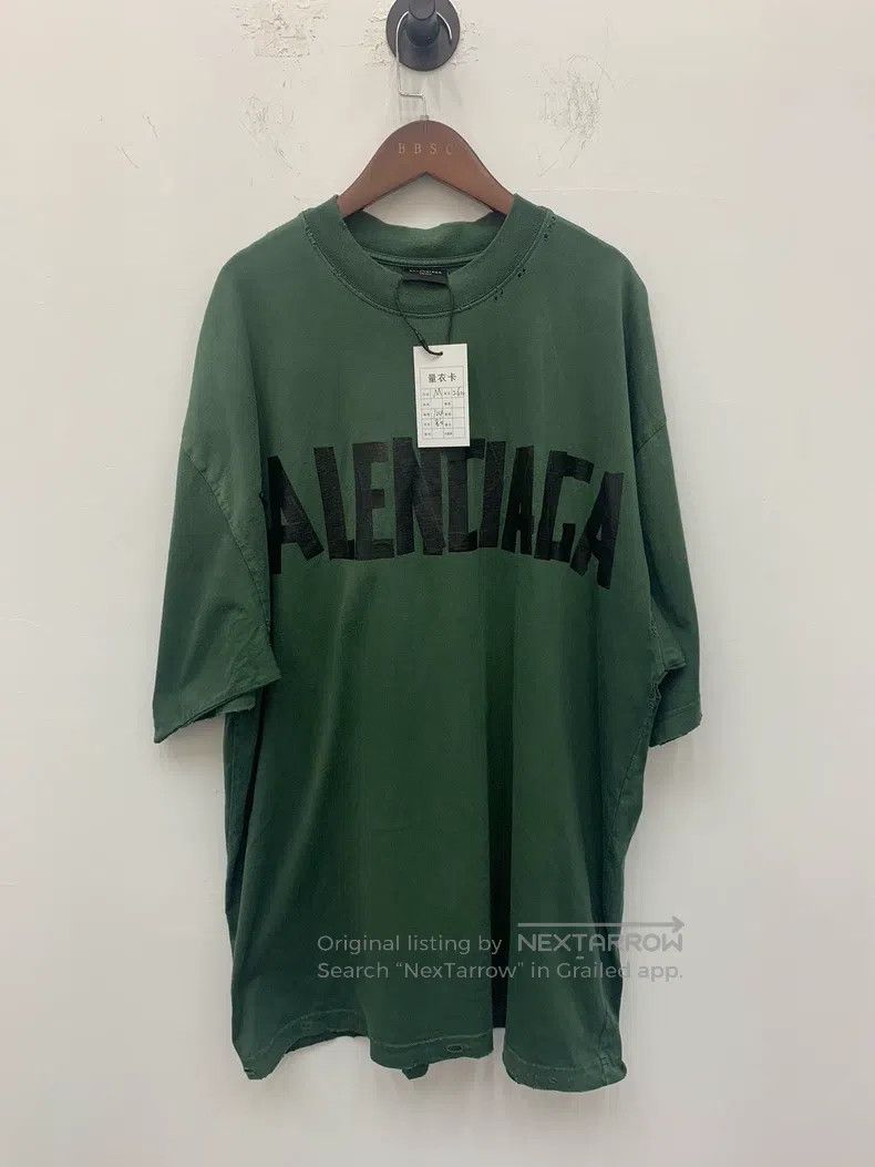 Balenciaga Balenciaga Green Tape Lettering Short Sleeve T-Shirt Size US M / EU 48-50 / 2 - 1 Thumbnail