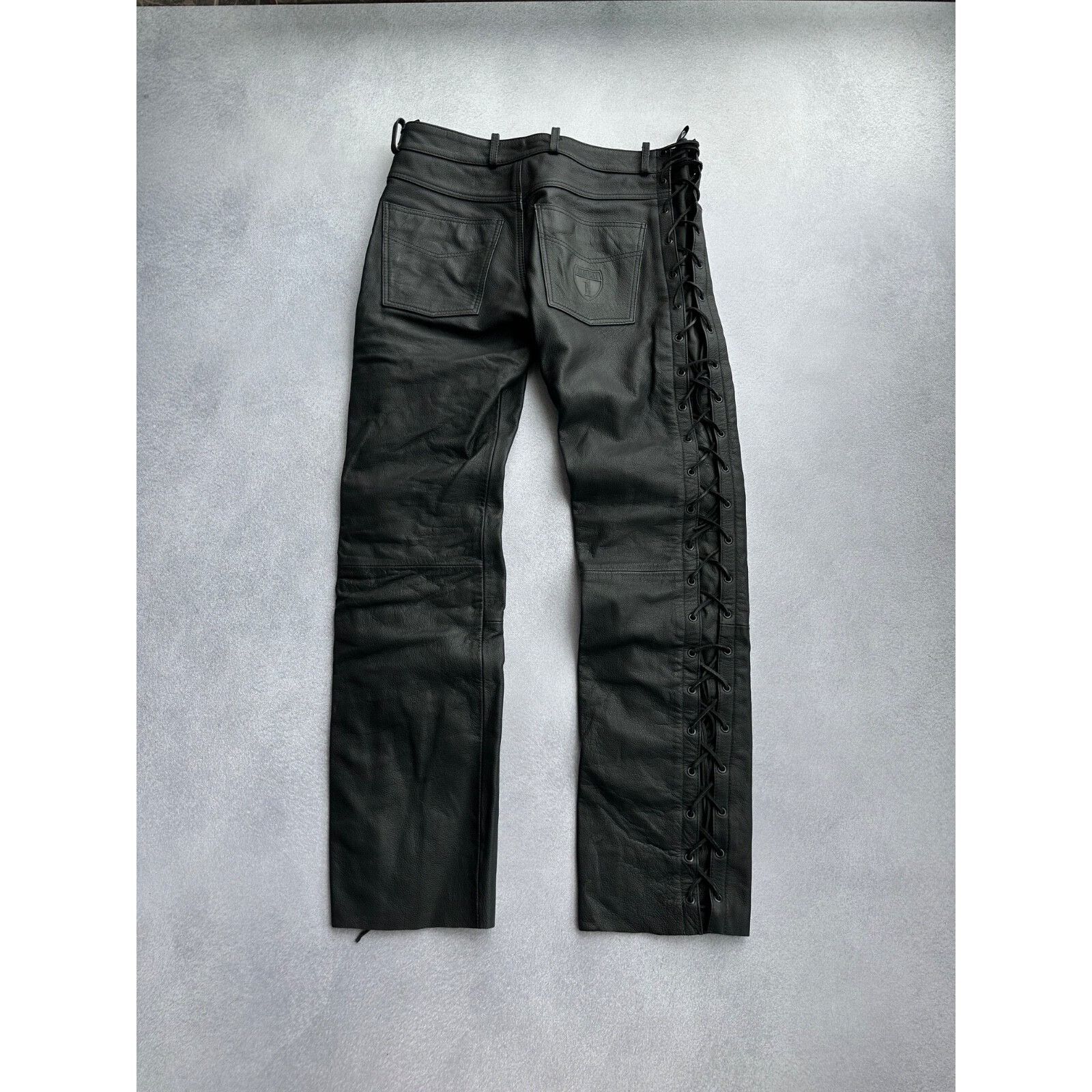 Vintage VTG HighWay 1 Black Leather Lace-Up Moto Genuine Leather Size US 30 / EU 46 - 16 Thumbnail