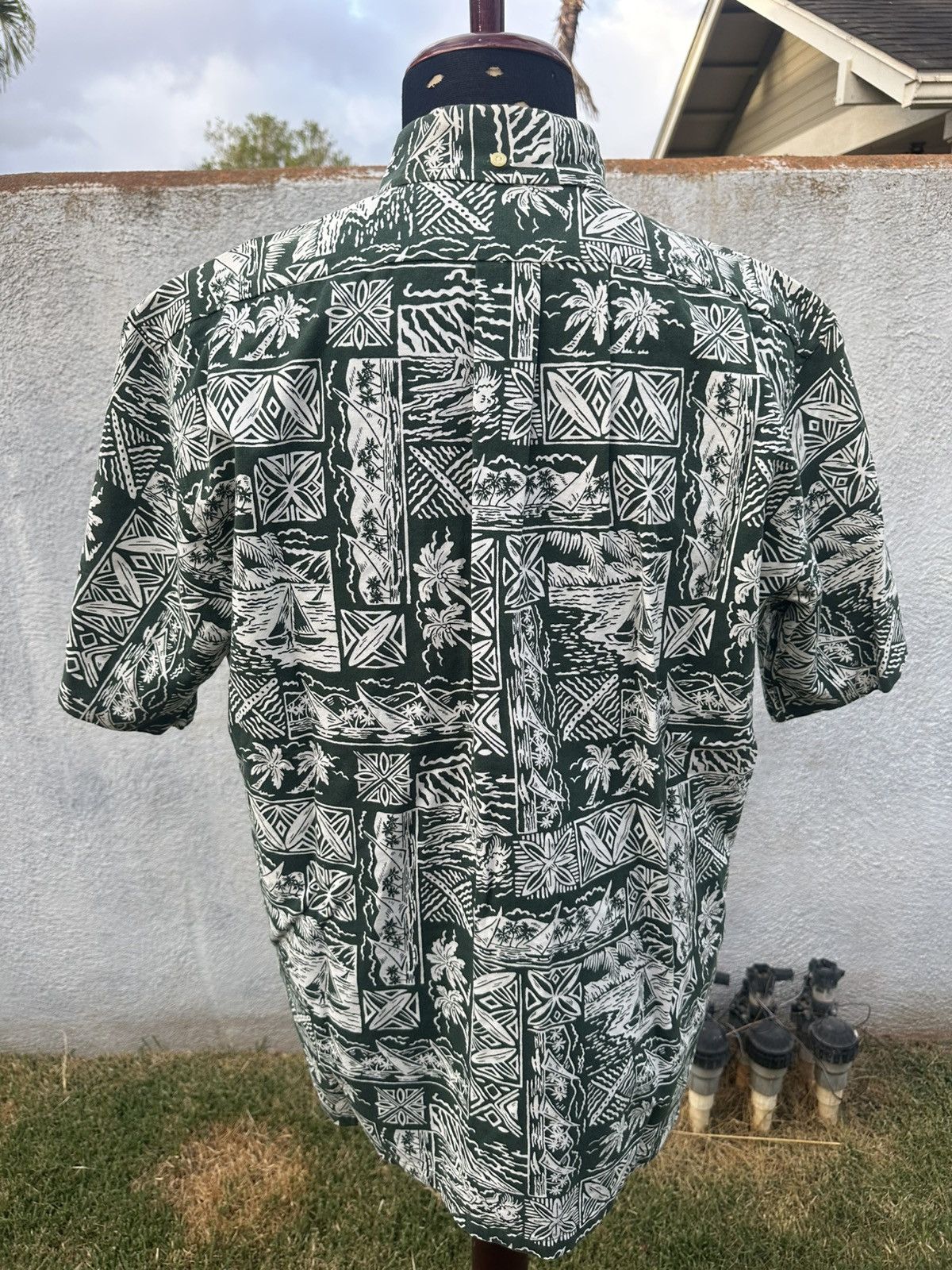 Reyn Spooner PreOwned Reyn Spooner Hawaiian Print Green/White Men's L Size US L / EU 52-54 / 3 - 2 Thumbnail