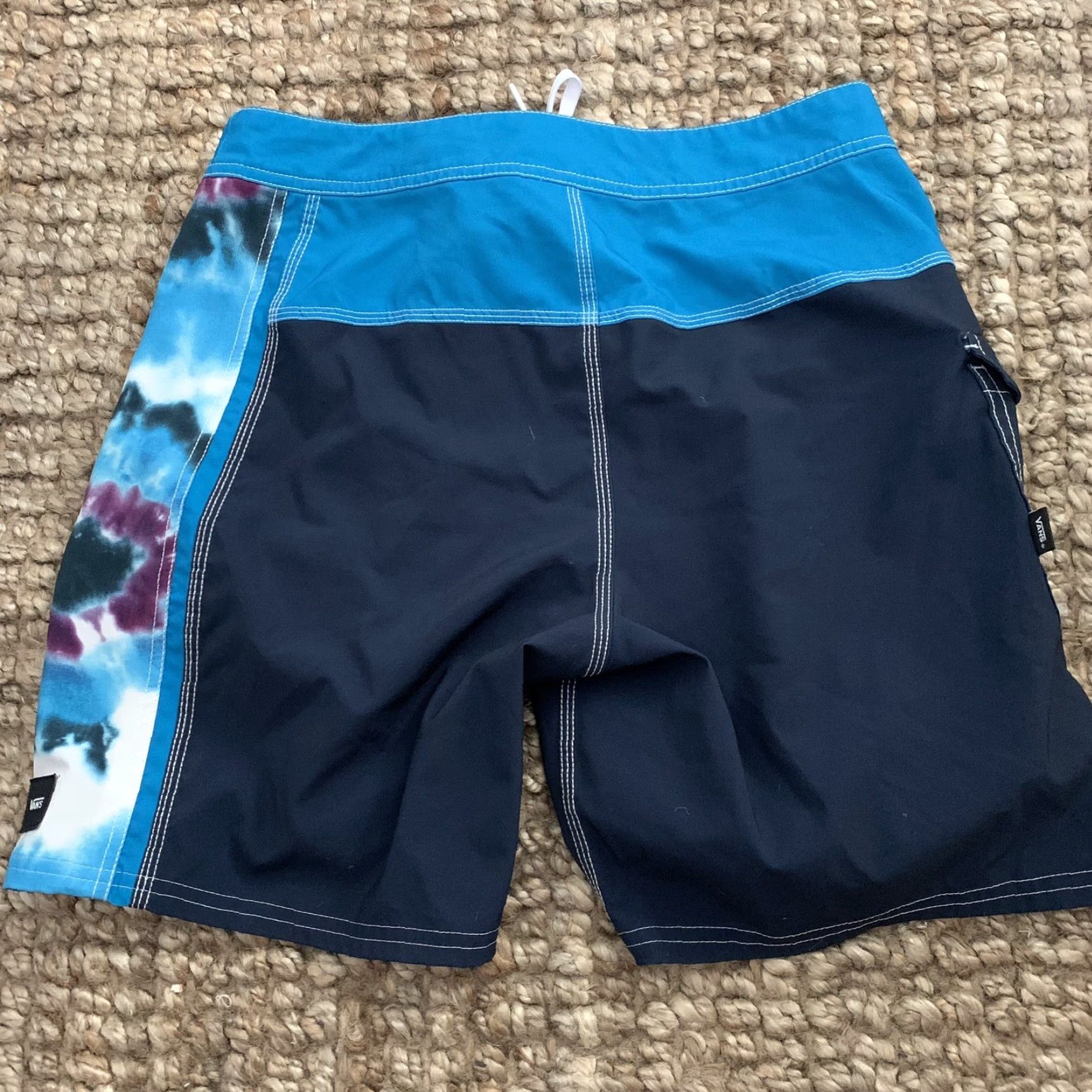 Vans VANS Board Shorts Mens 29 Teal Tie Dye Swim Trunks Drawstring Cargo Blue Size US 29 - 4 Thumbnail