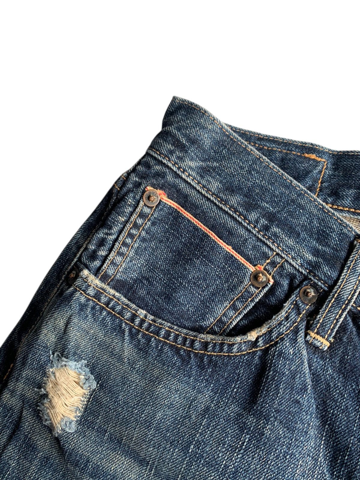 Edwin VINTAGE EDWIN 505 SELVEDGE RUSTY SHORT DISTRESSED DENIM Size US 33 - 11 Thumbnail
