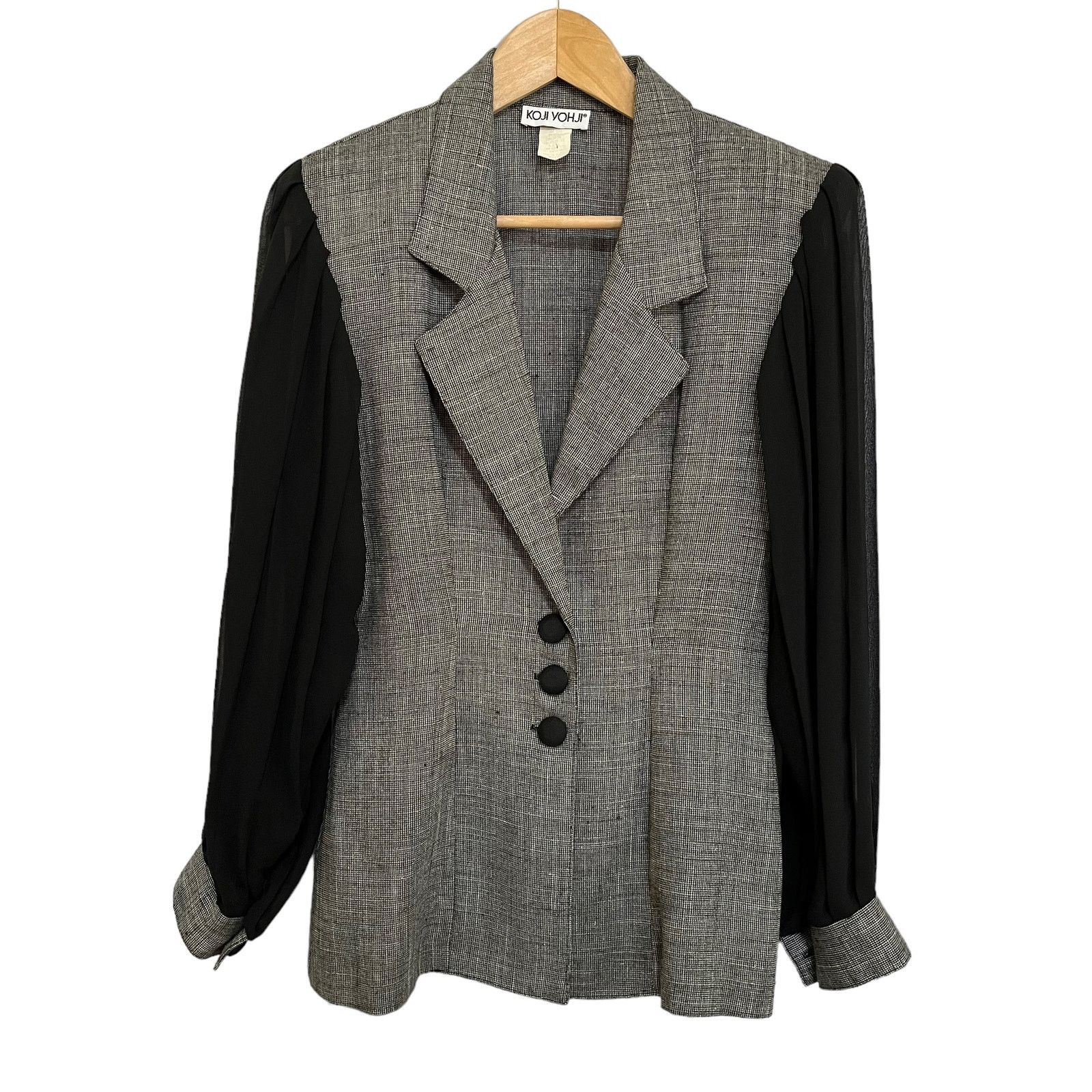 Vintage Vintage Koji Yohji Gray Blazer w/ Black Chiffon Puff Sleeves Size S / US 4 / IT 40 - 7 Thumbnail