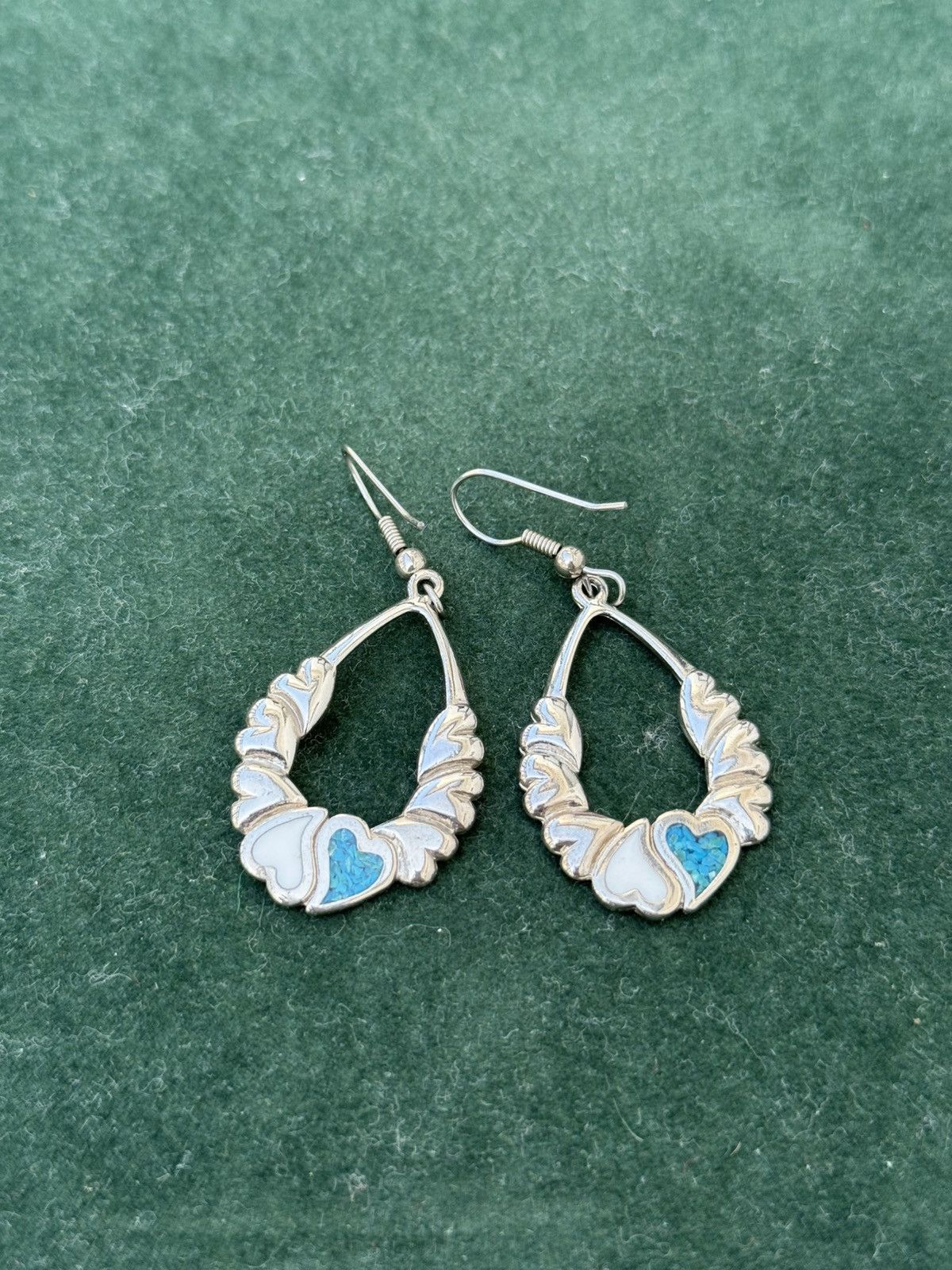 Vintage Vintage Sterling Silver Heart Teardrop Dangle Earrings Size ONE SIZE - 1 Thumbnail