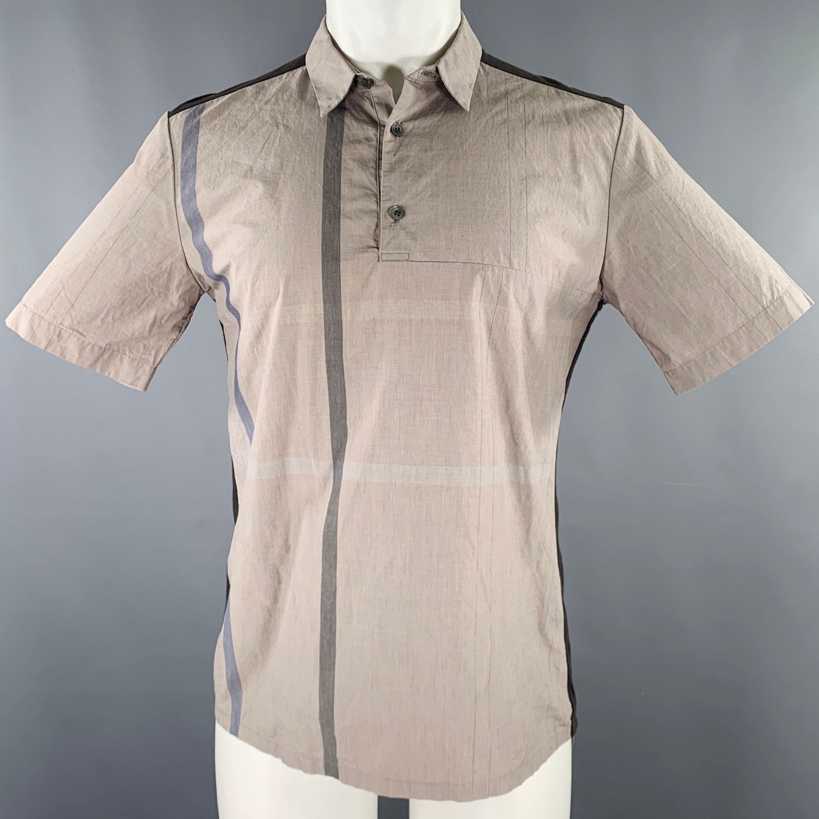 Stephan Schneider Size M Grey Taupe Mixed Fabrics Cotton Short Sleeve Shirt Size US M / EU 48-50 / 2 - 1 Thumbnail