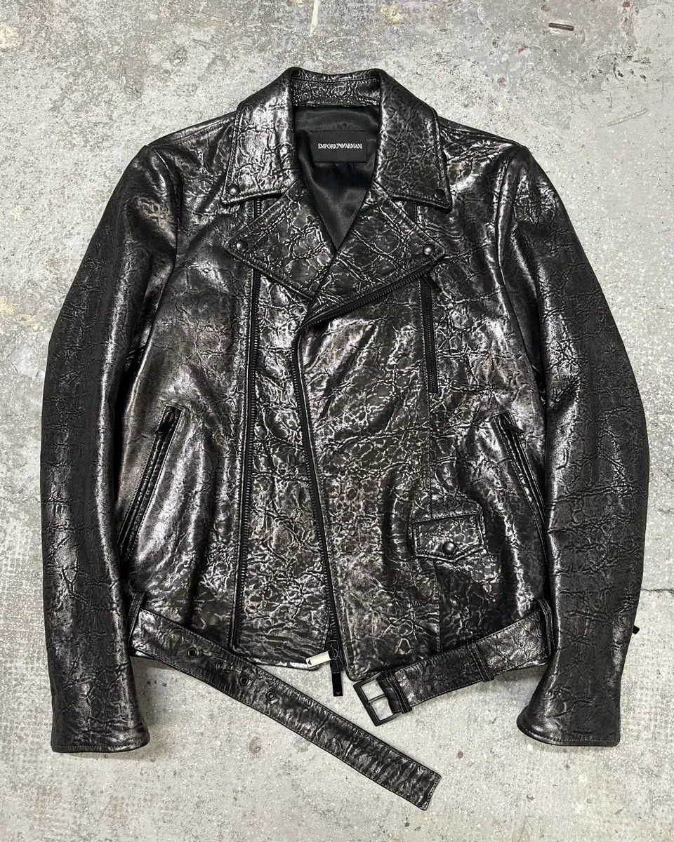 Designer × Emporio Armani × Vintage SS2017 Emporio Armani Dark Grey Metalic Lamb Leather Jacket Size US M / EU 48-50 / 2 - 3 Thumbnail