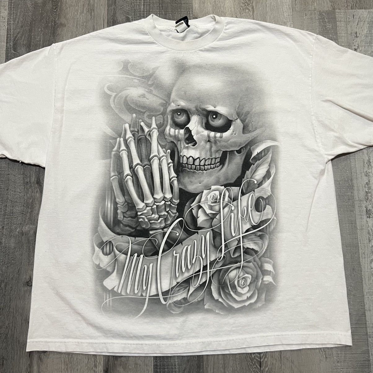 Vintage OG Abel White Y2K My Crazy Life Skull USA Graffiti Shirt Size US XXL / EU 58 / 5 - 1 Thumbnail