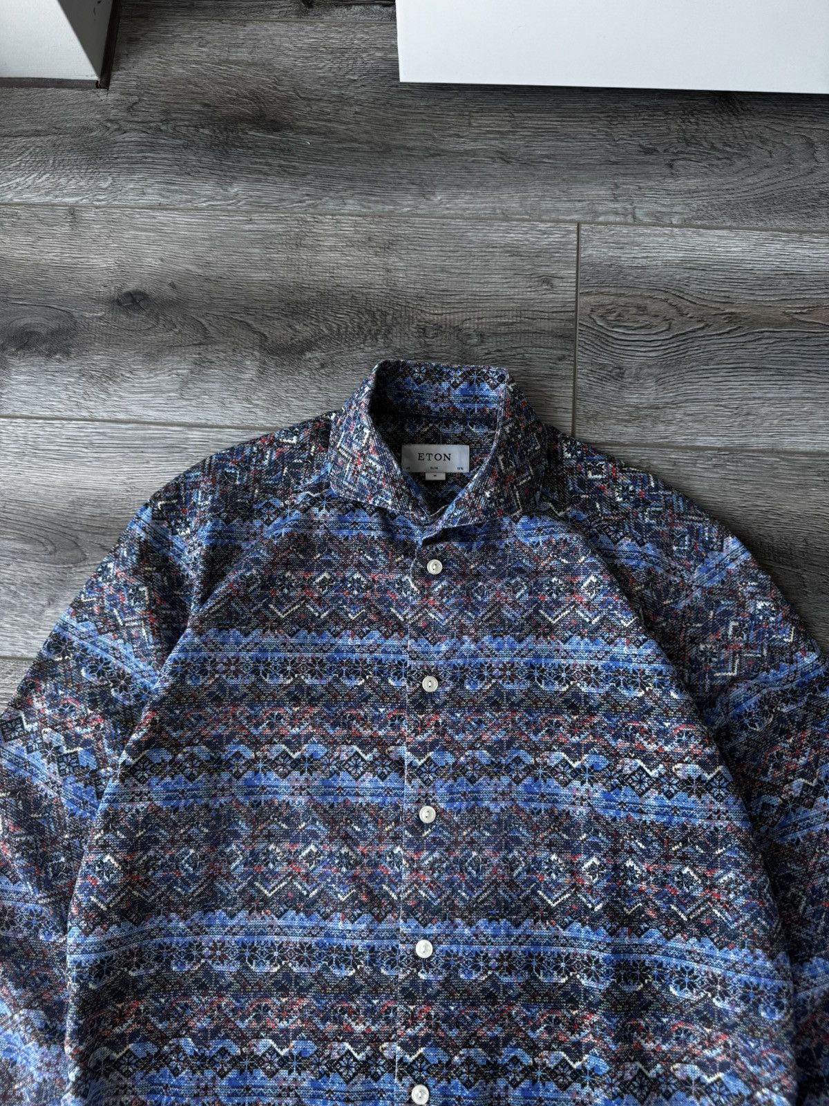 Eton Eton Men's Geometric Pattern Long Sleeve Shirt Size US M / EU 48-50 / 2 - 3 Thumbnail