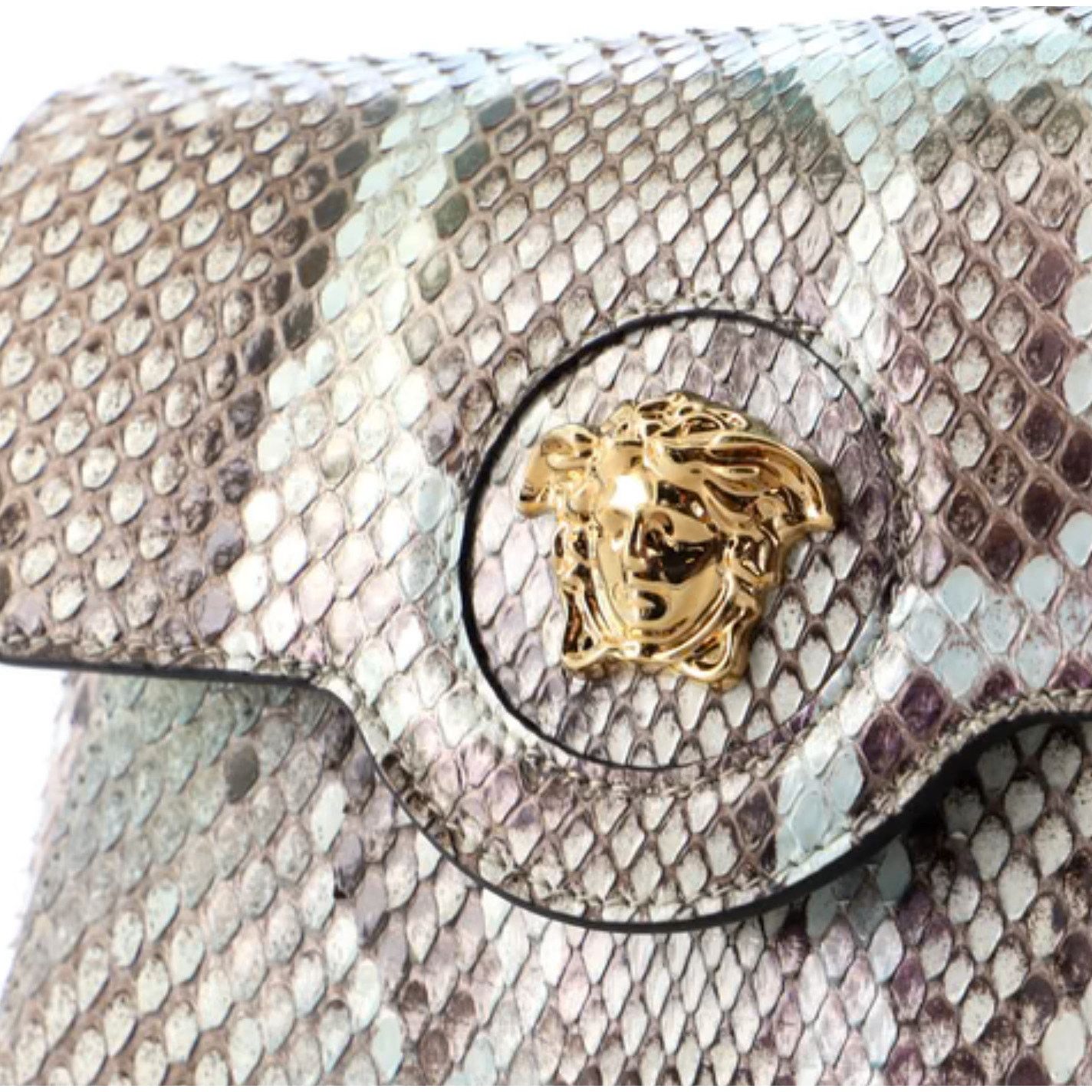 Versace VERSACE La Medusa Python Envelope Clutch Bag Gold Chain Grey Size ONE SIZE - 4 Thumbnail