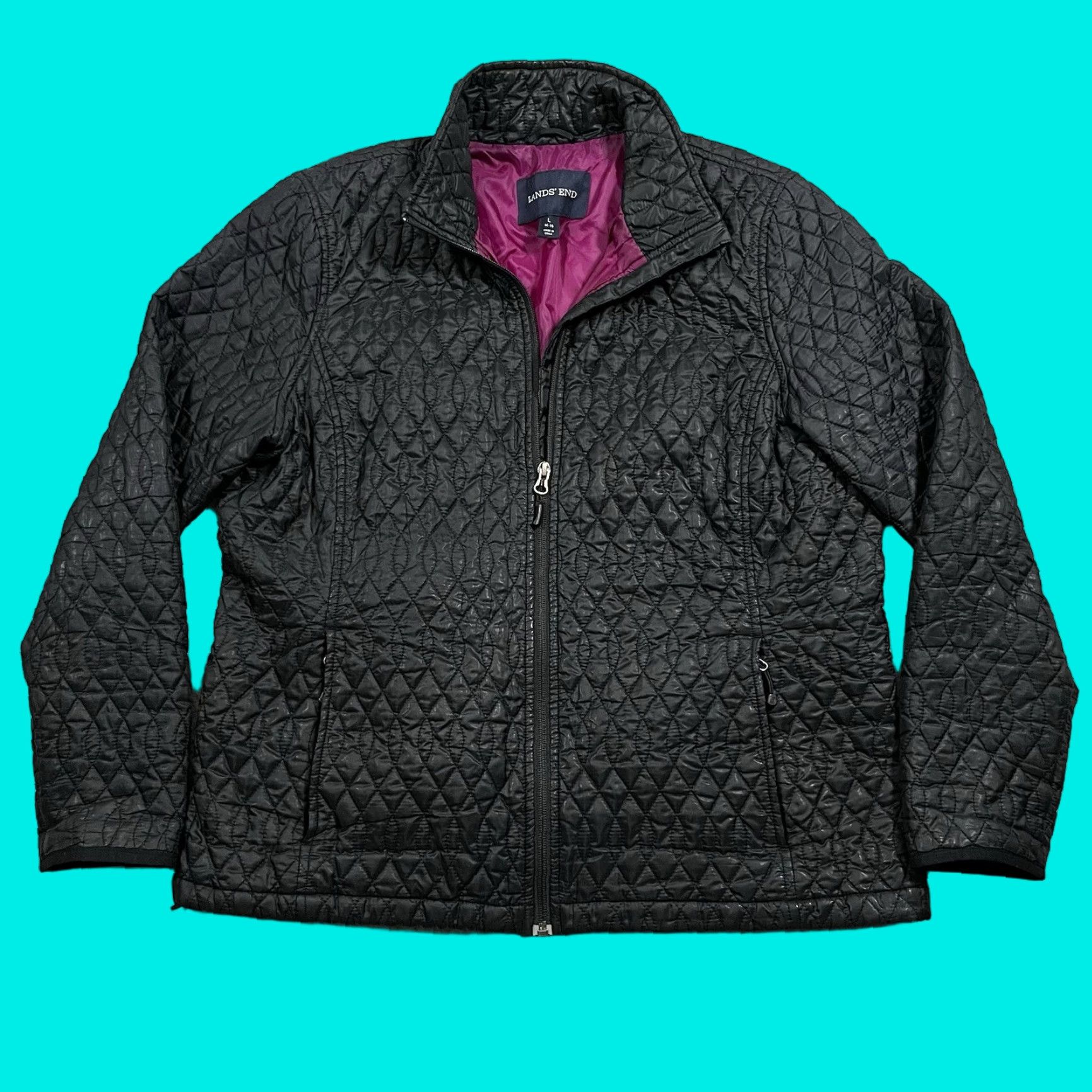 Lands' End Lands' End Jacket Womens L Primaloft Diamond Quilted Insulated Full Zip Packable Black Size L / US 10 / IT 46 - 1 Thumbnail