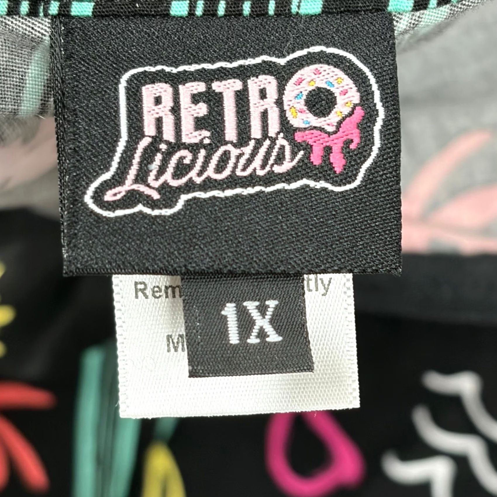Vintage Retrolicious Skirt 1X Black Neon Cactus Palm Tree Novelty Print Skater Mini USA Size 40" / US 18 - 7 Thumbnail