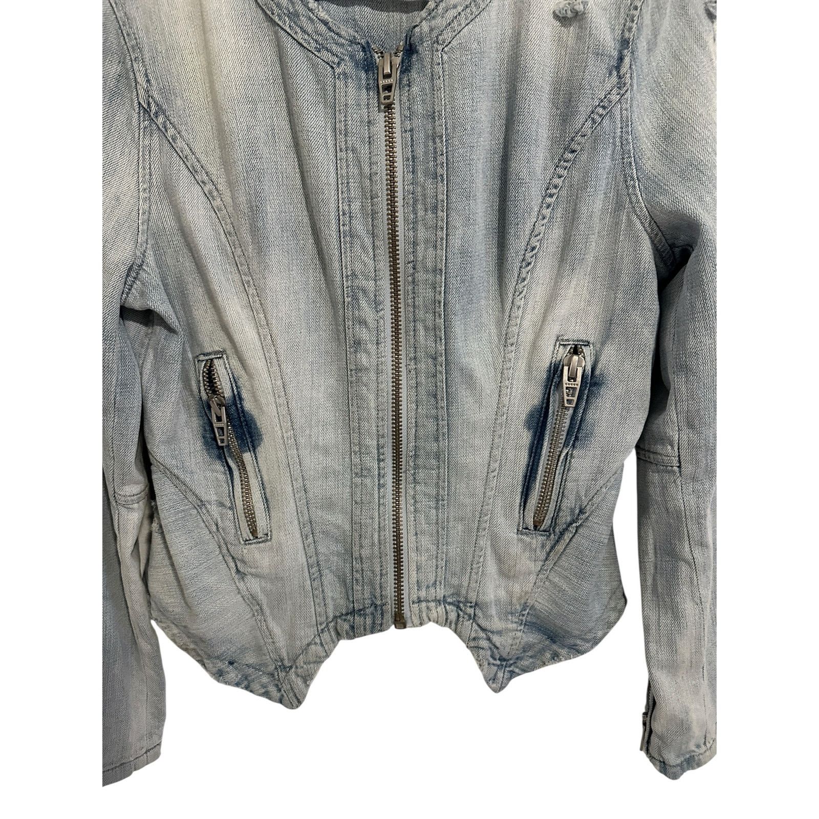 BLANKNYC BLANK NYC Blue Long Sleeve Zip Pocket Denim Zip Up Jacket Size S / US 4 / IT 40 - 8 Thumbnail